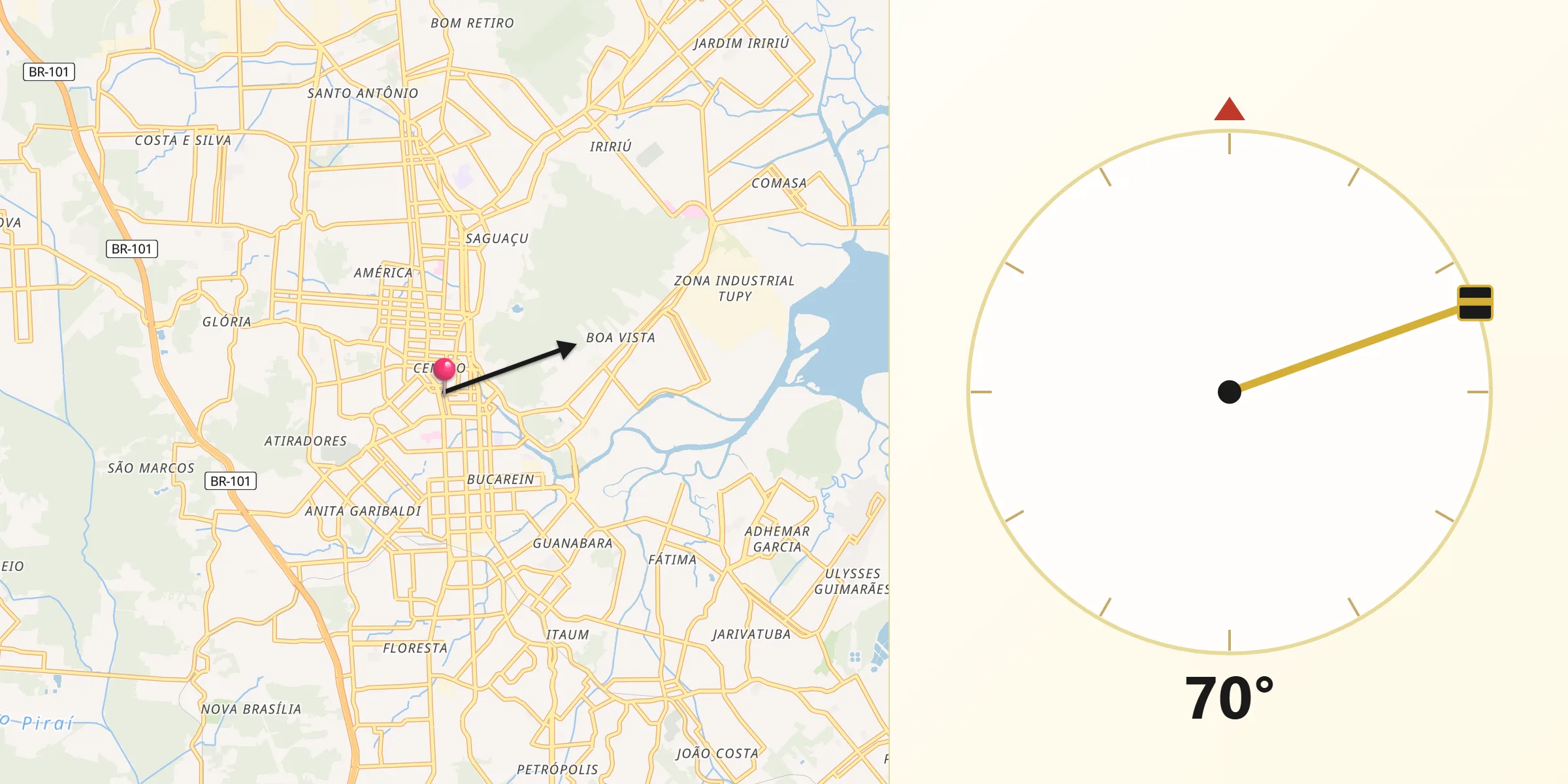 Direção da Qibla a partir de Joinville