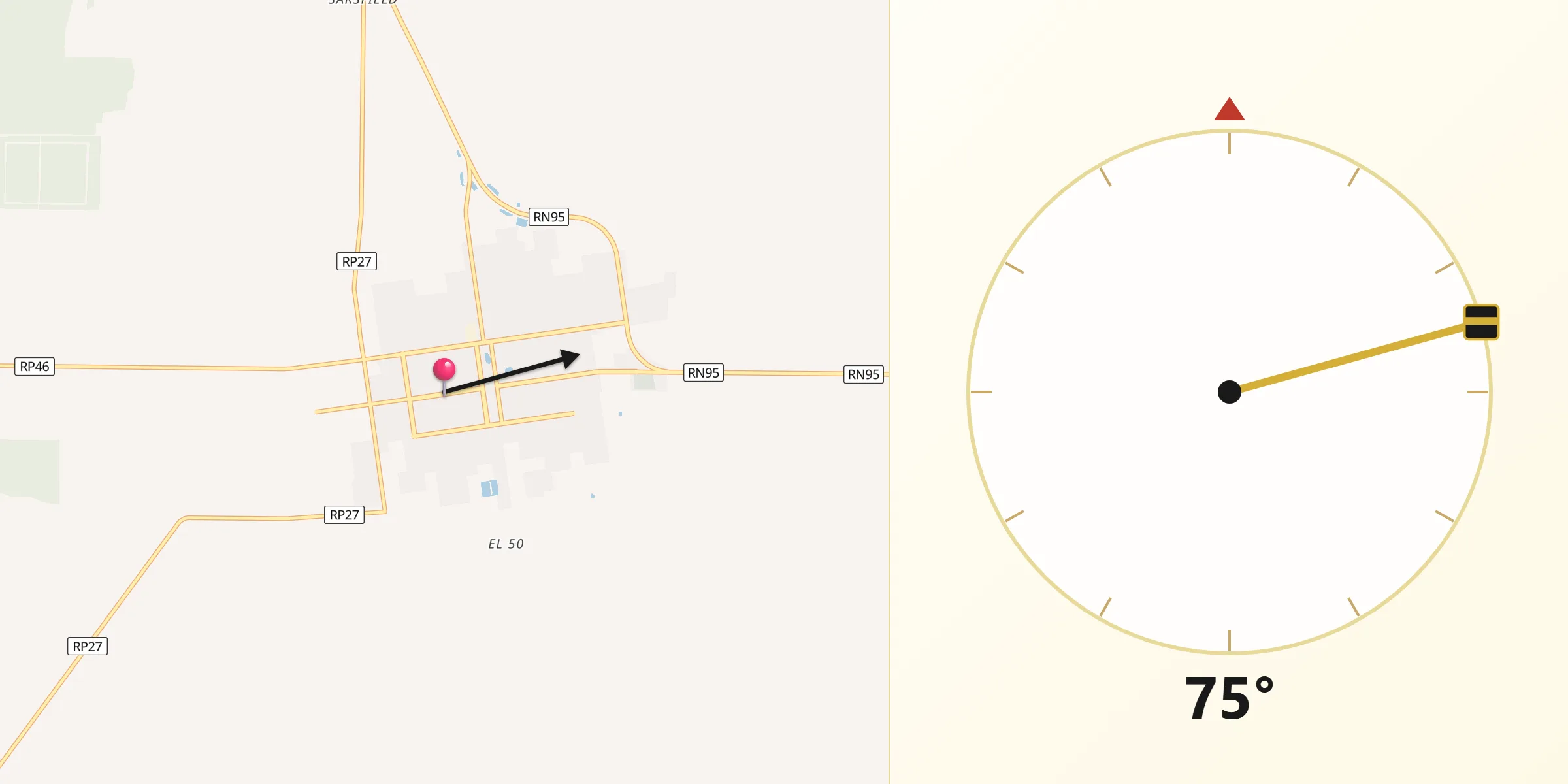 Dirección de la Qibla desde Tres Isletas