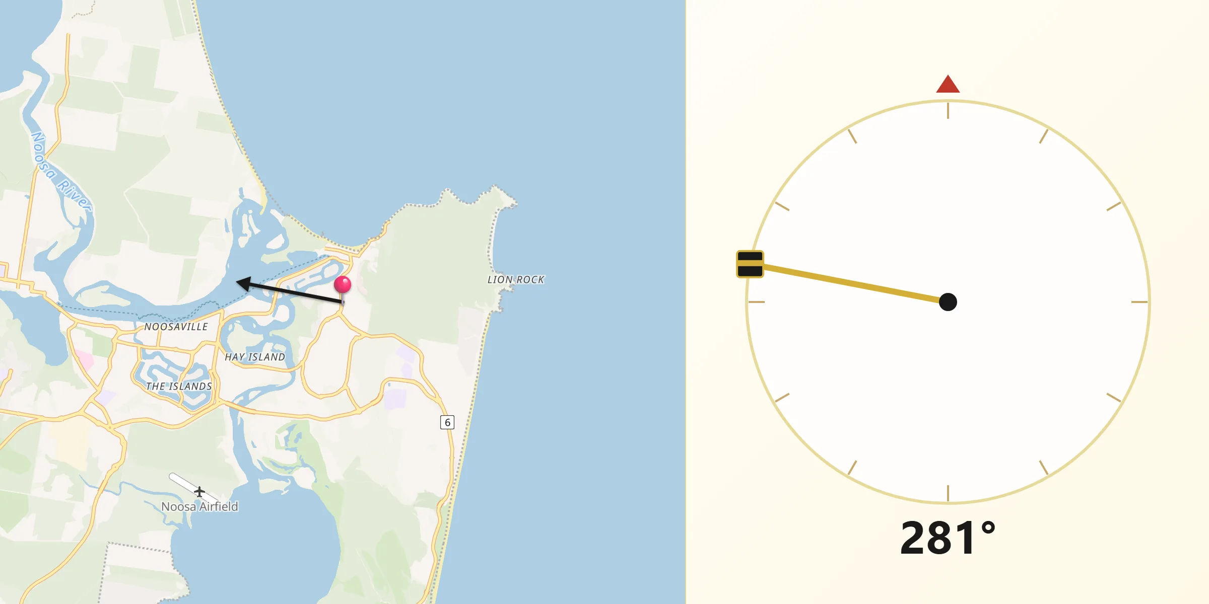 Qibla Direction from Noosa Heads