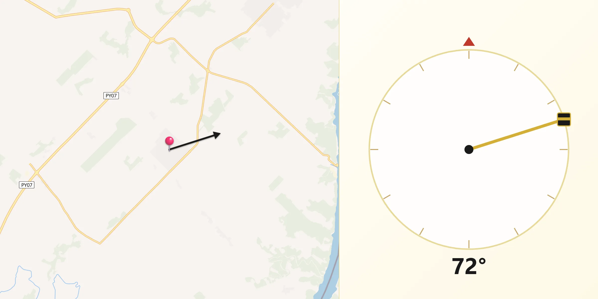 Dirección de la Qibla desde Colonia Carlos Antonio López