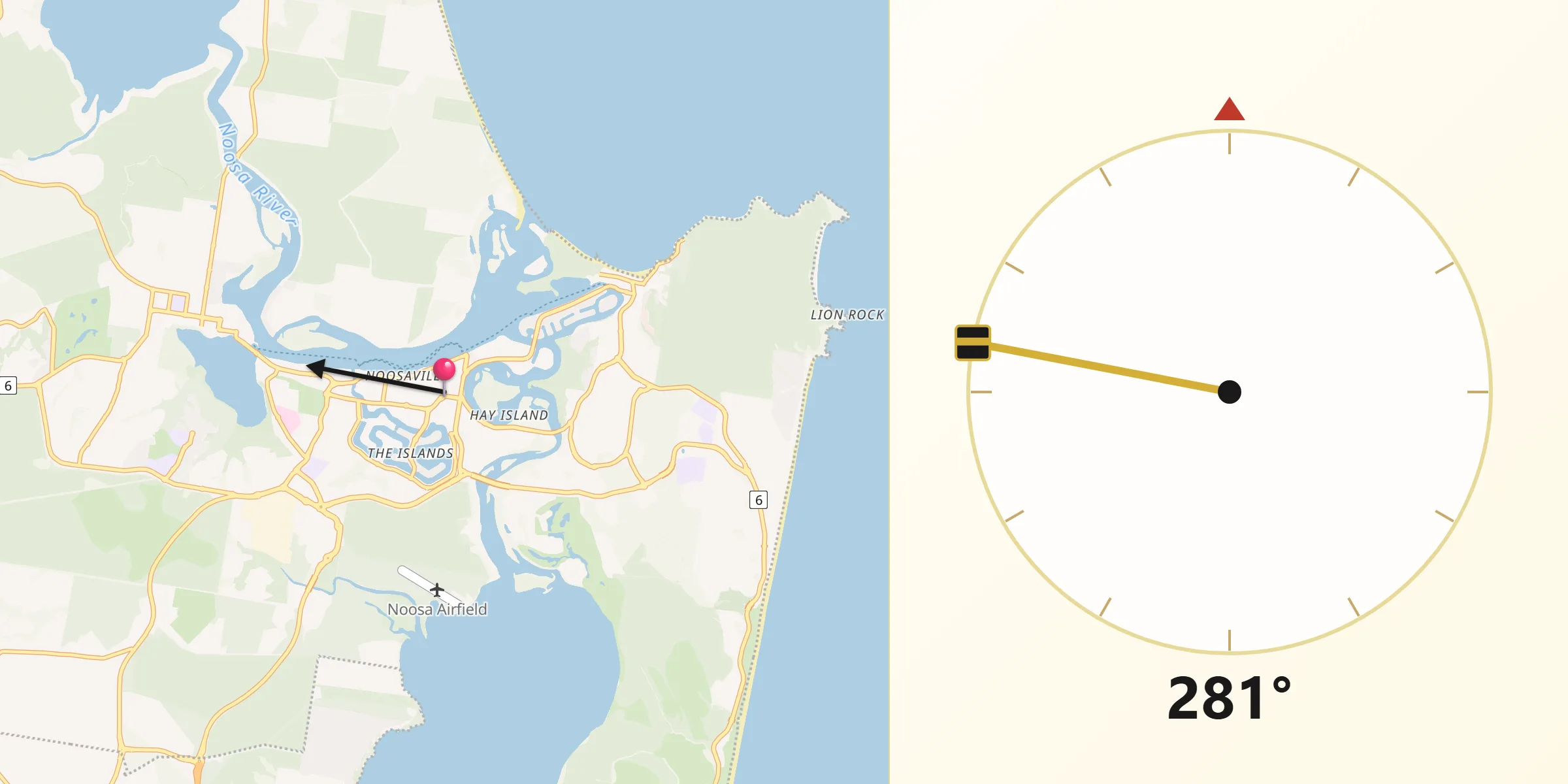 Qibla Direction from Noosaville