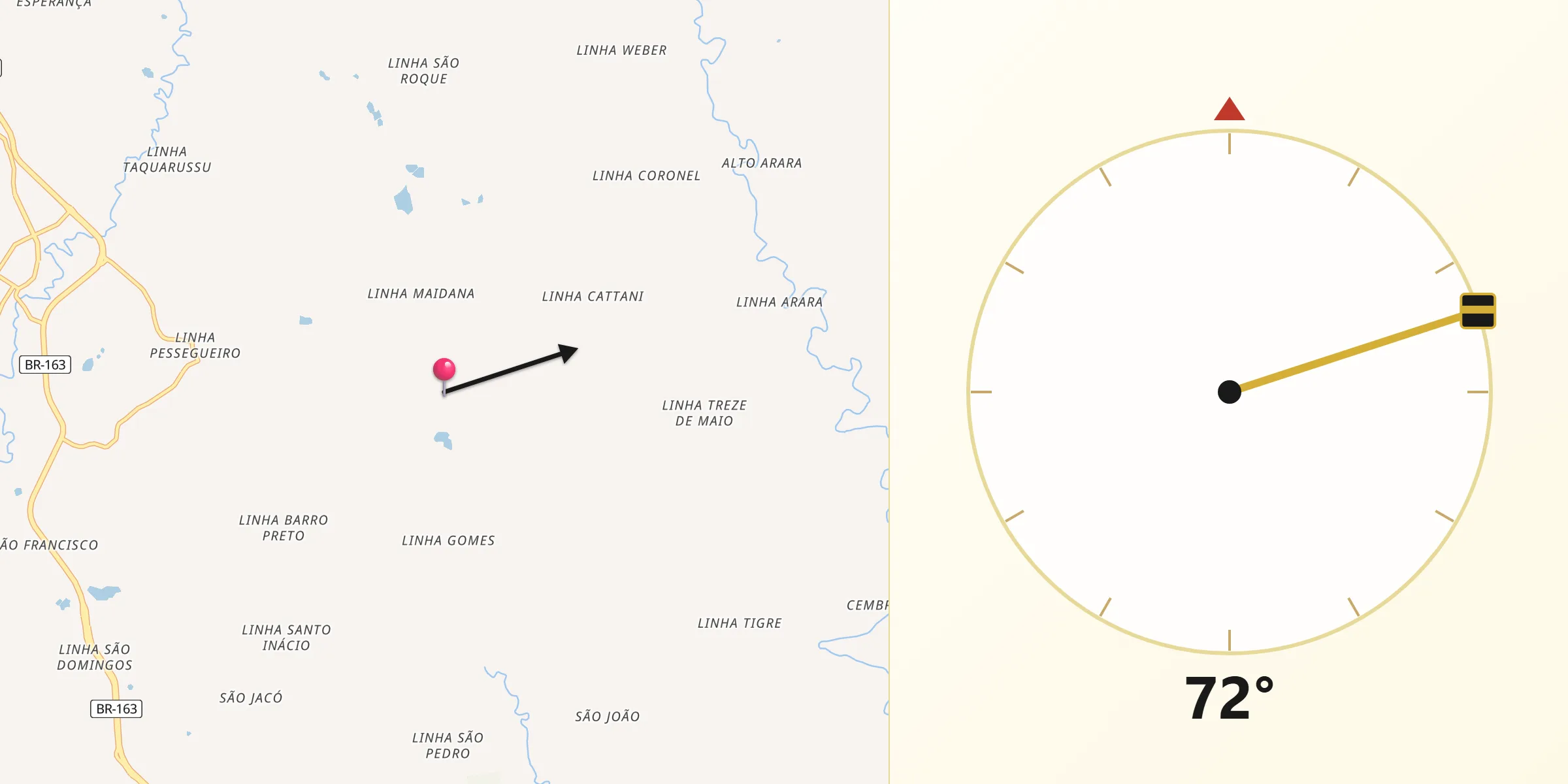 Direção da Qibla a partir de Guarujá do Sul