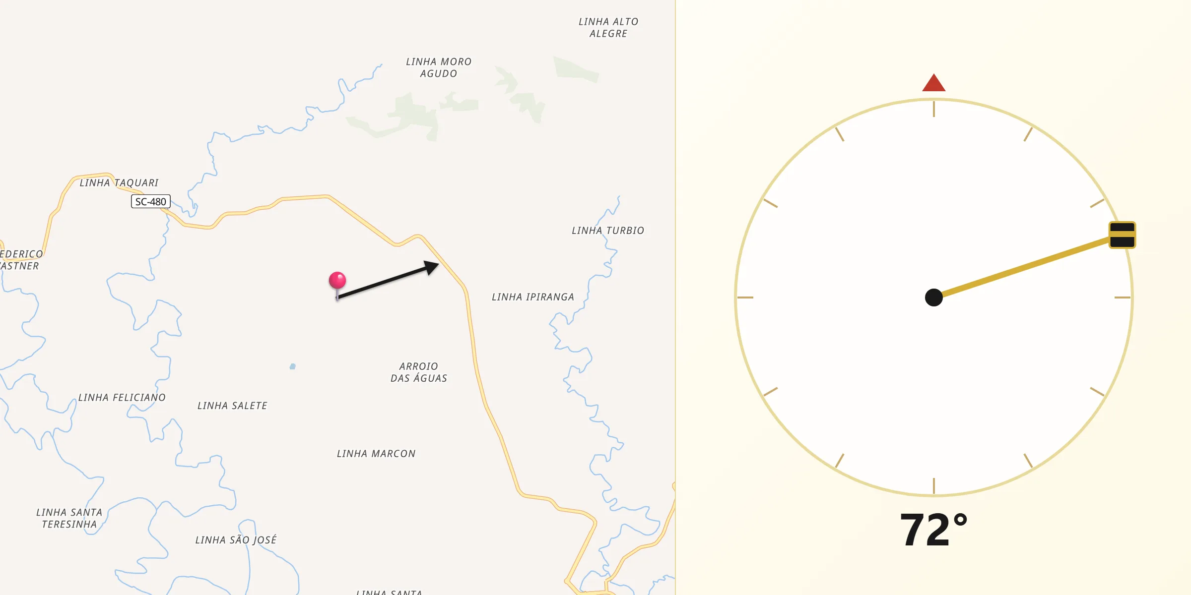 Direção da Qibla a partir de Jupiá