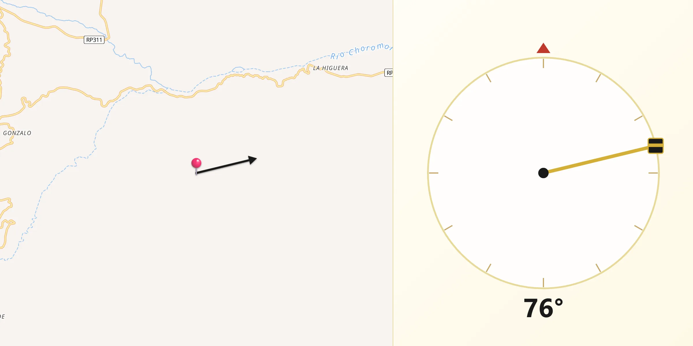 Dirección de la Qibla desde Departamento de Trancas