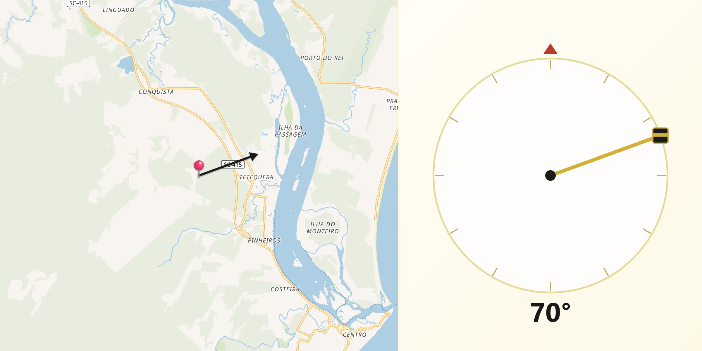 Direção da Qibla a partir de Balneário Barra do Sul