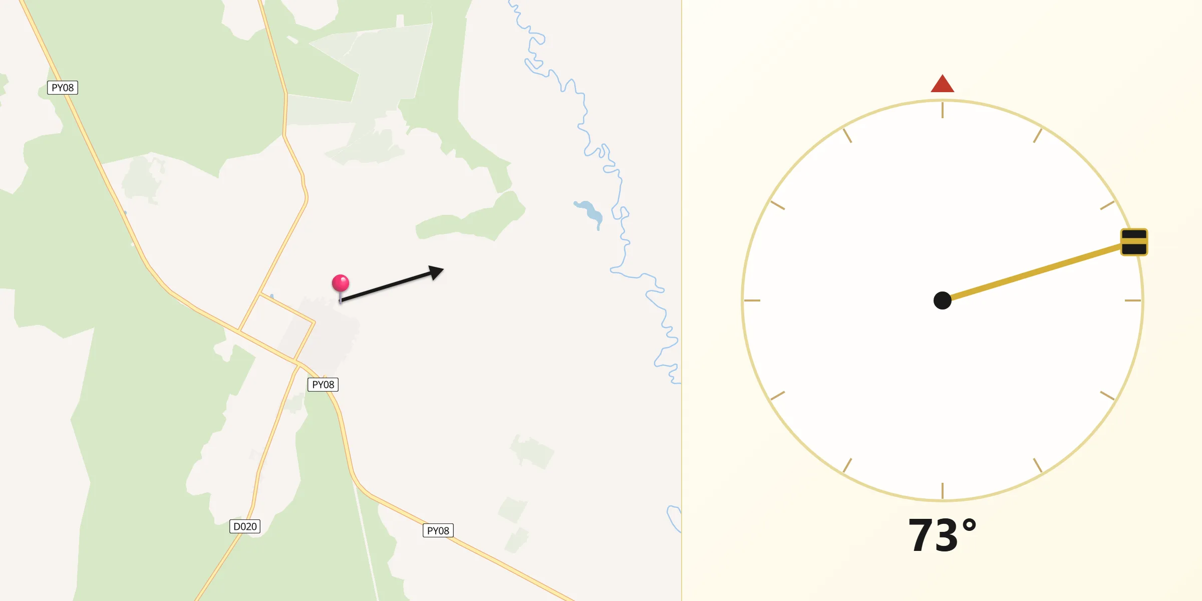 Dirección de la Qibla desde Yegros