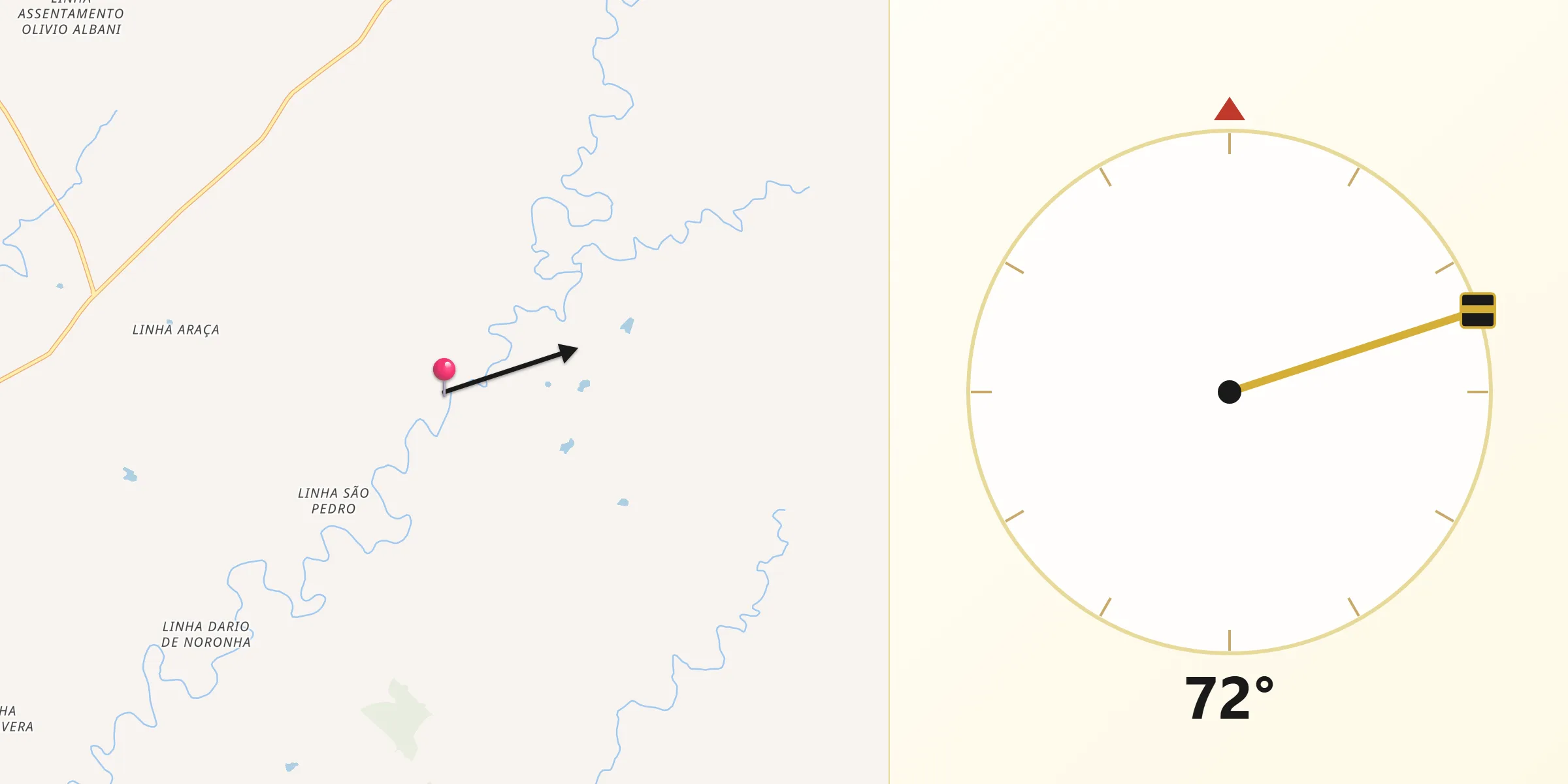 Direção da Qibla a partir de Campo Erê