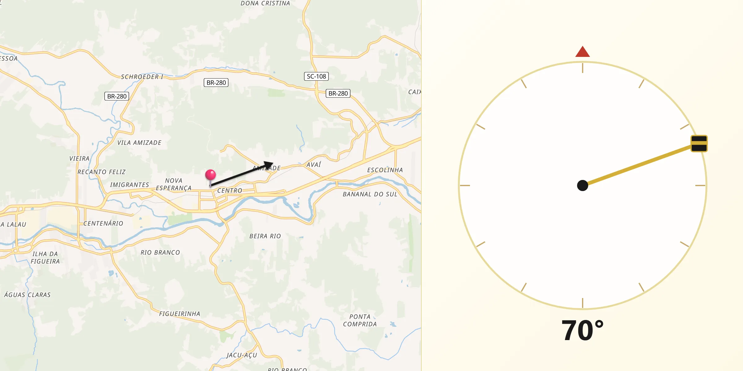 Direção da Qibla a partir de Guaramirim