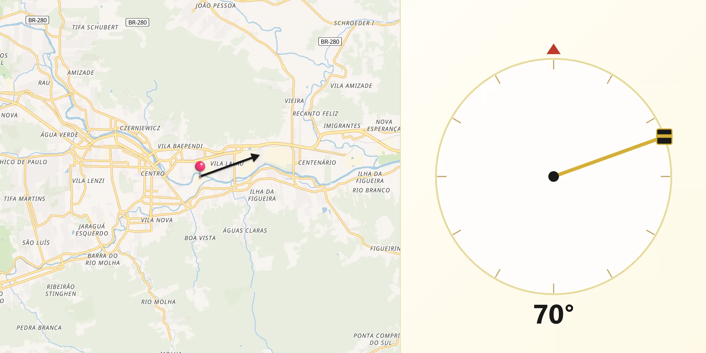 Direção da Qibla a partir de Jaraguá do Sul