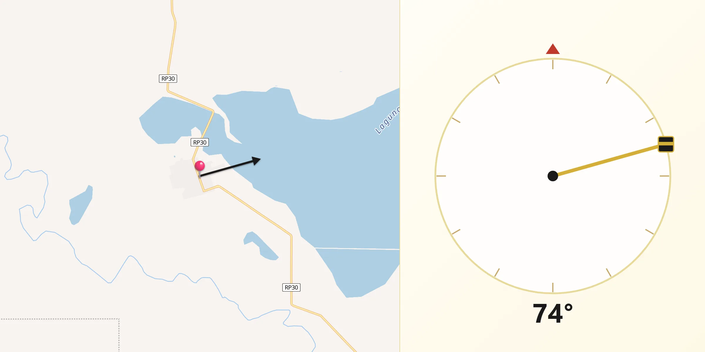 Dirección de la Qibla desde Laguna Limpia