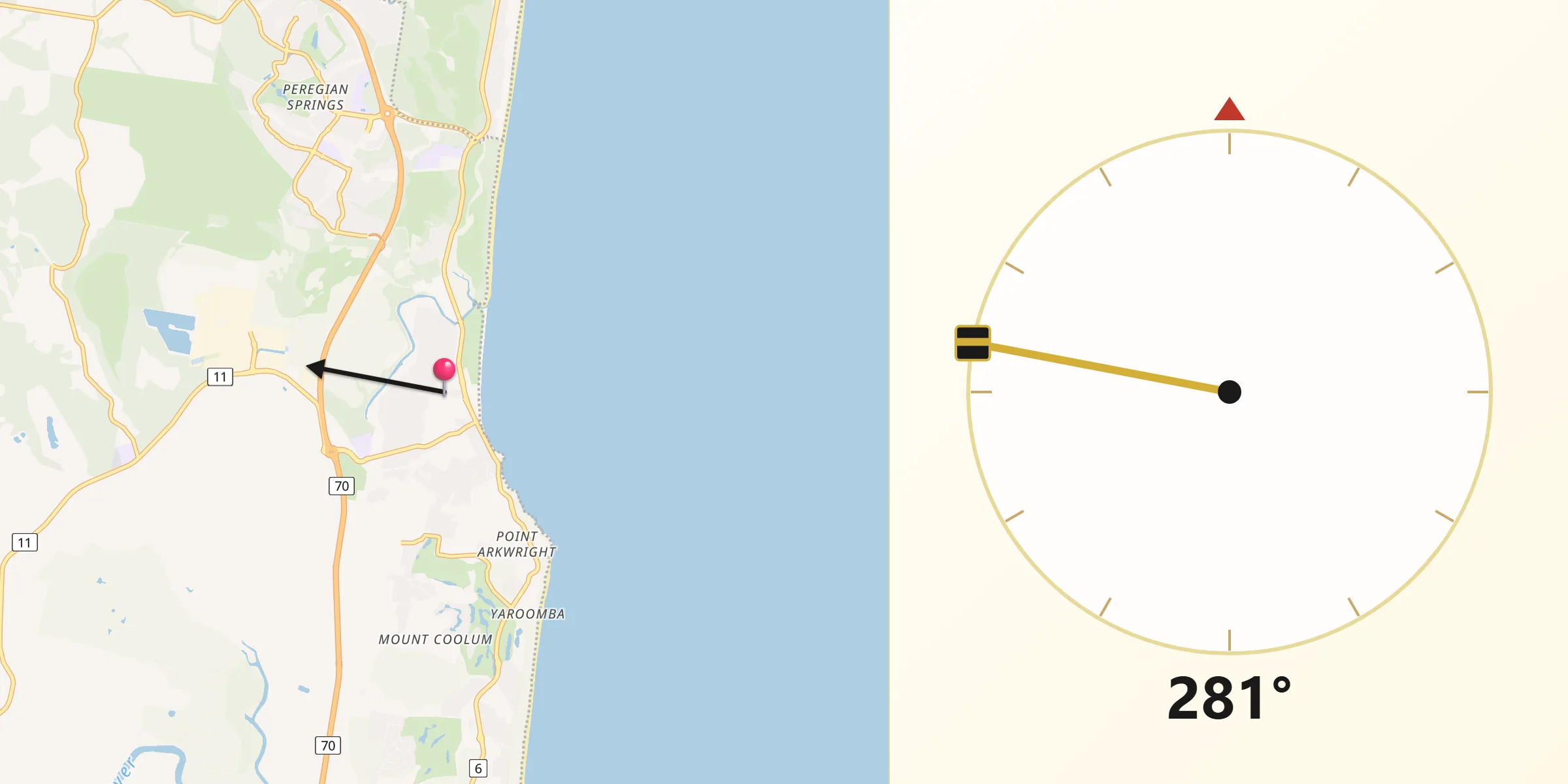 Qibla Direction from Coolum Beach