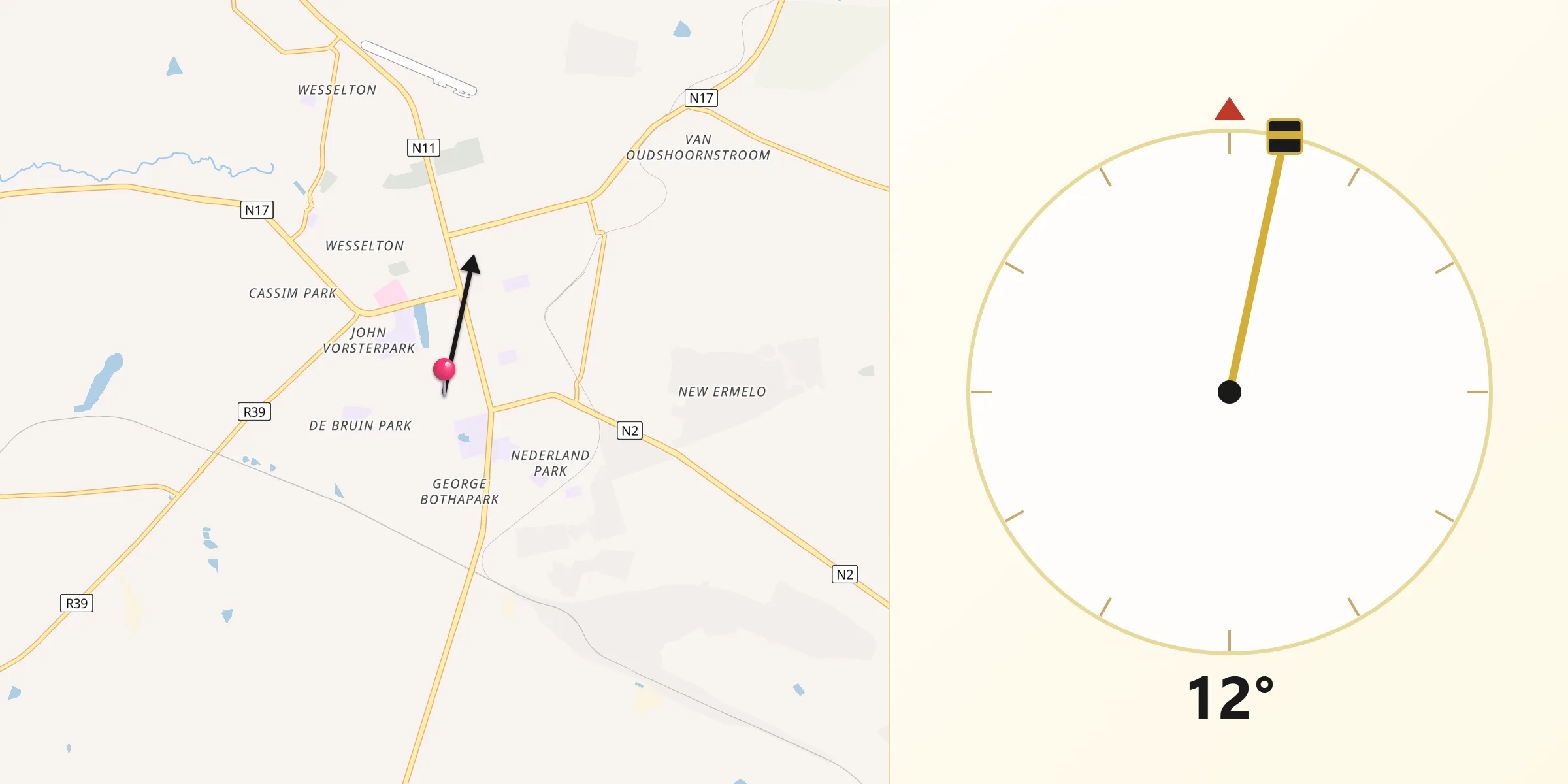 Qibla Direction from Ermelo