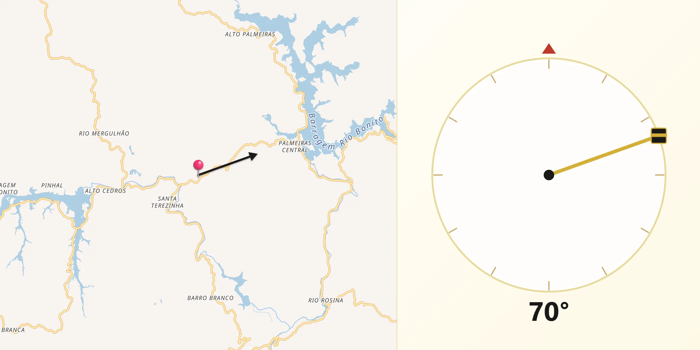 Direção da Qibla a partir de Rio dos Cedros