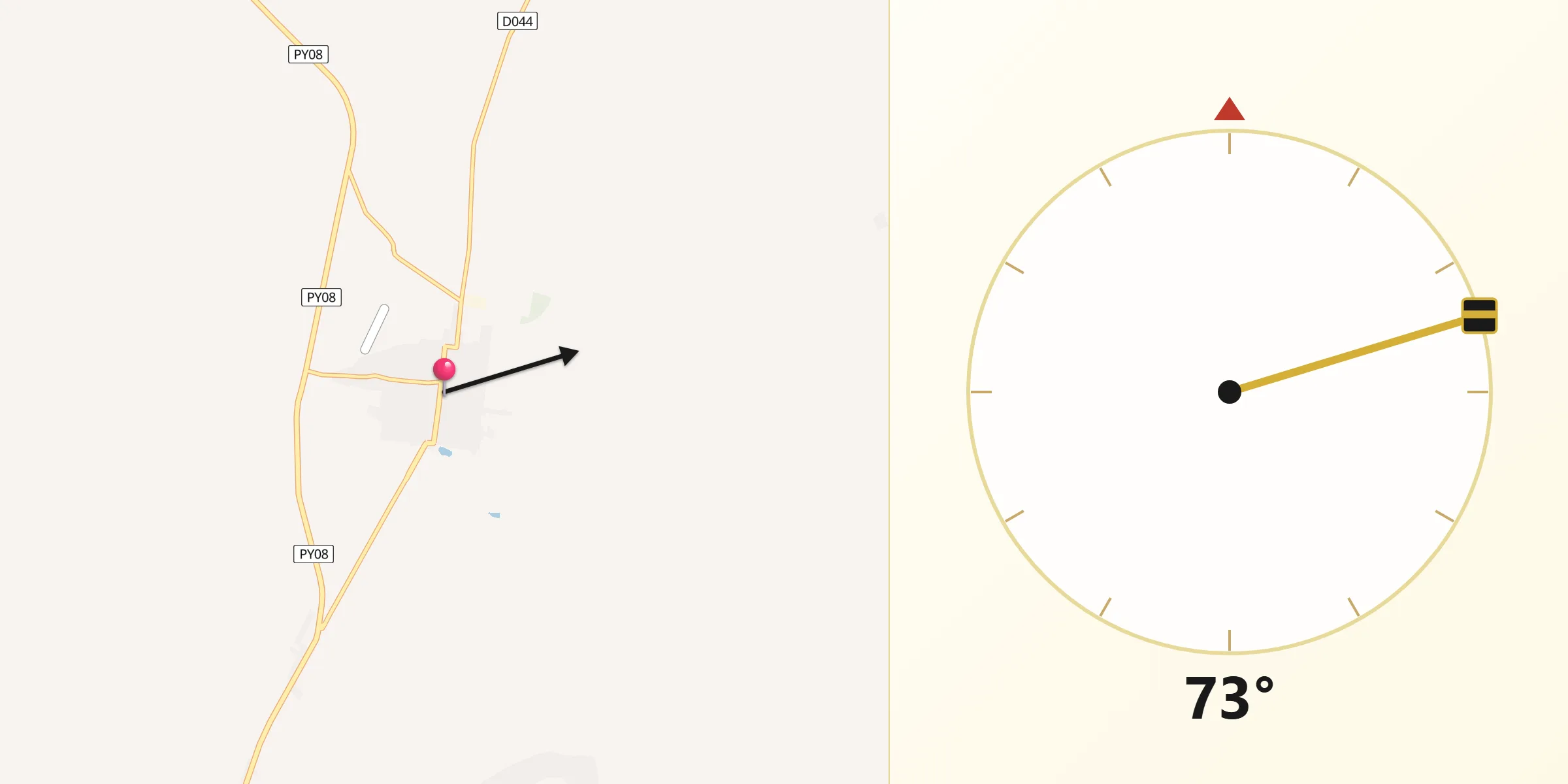 Dirección de la Qibla desde Yuty