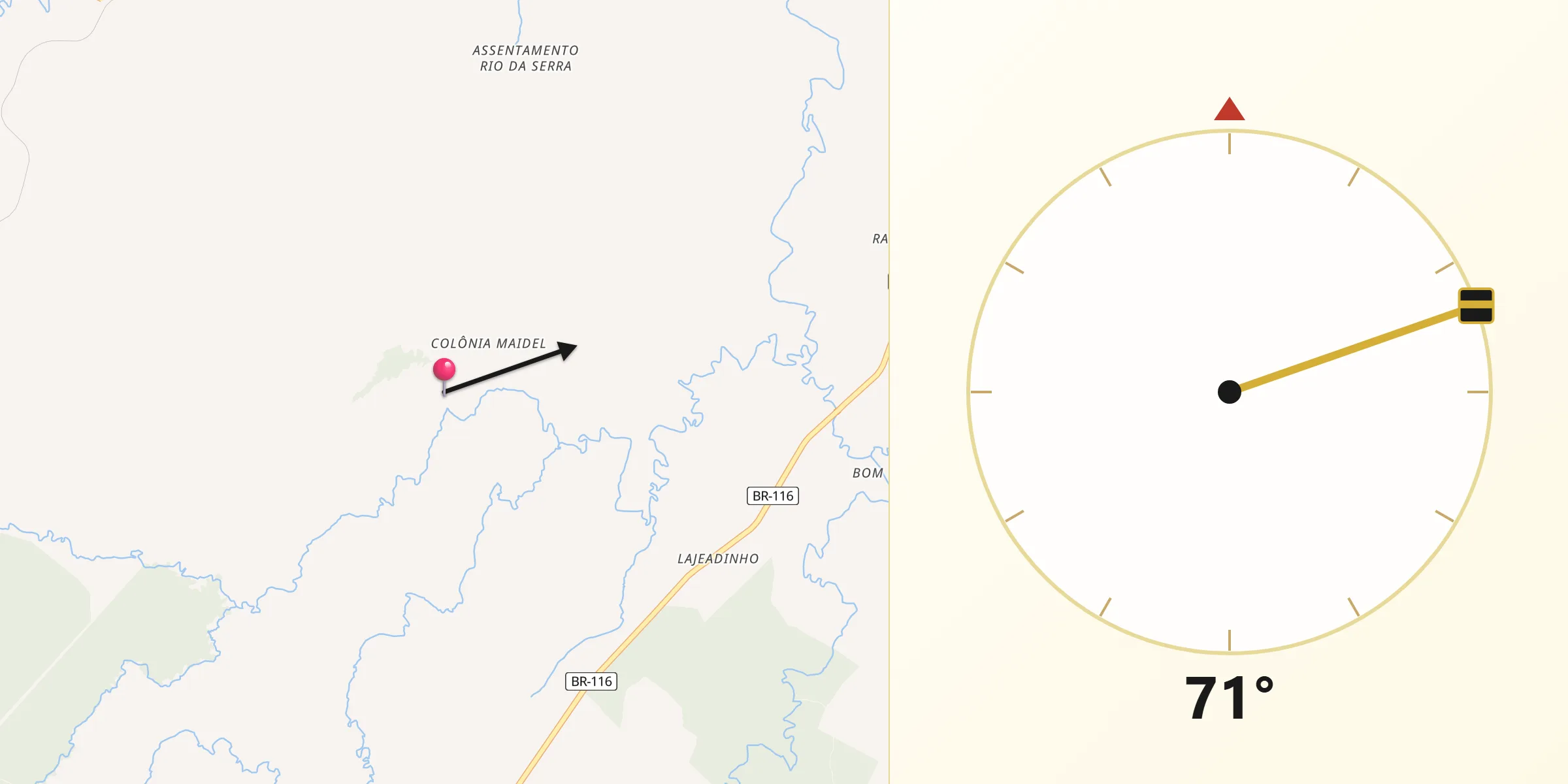 Direção da Qibla a partir de Monte Castelo