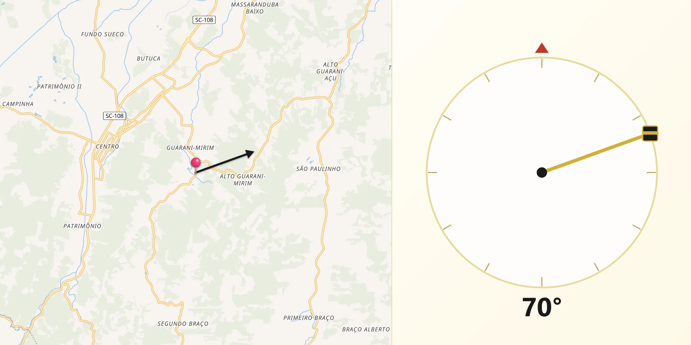 Direção da Qibla a partir de Massaranduba