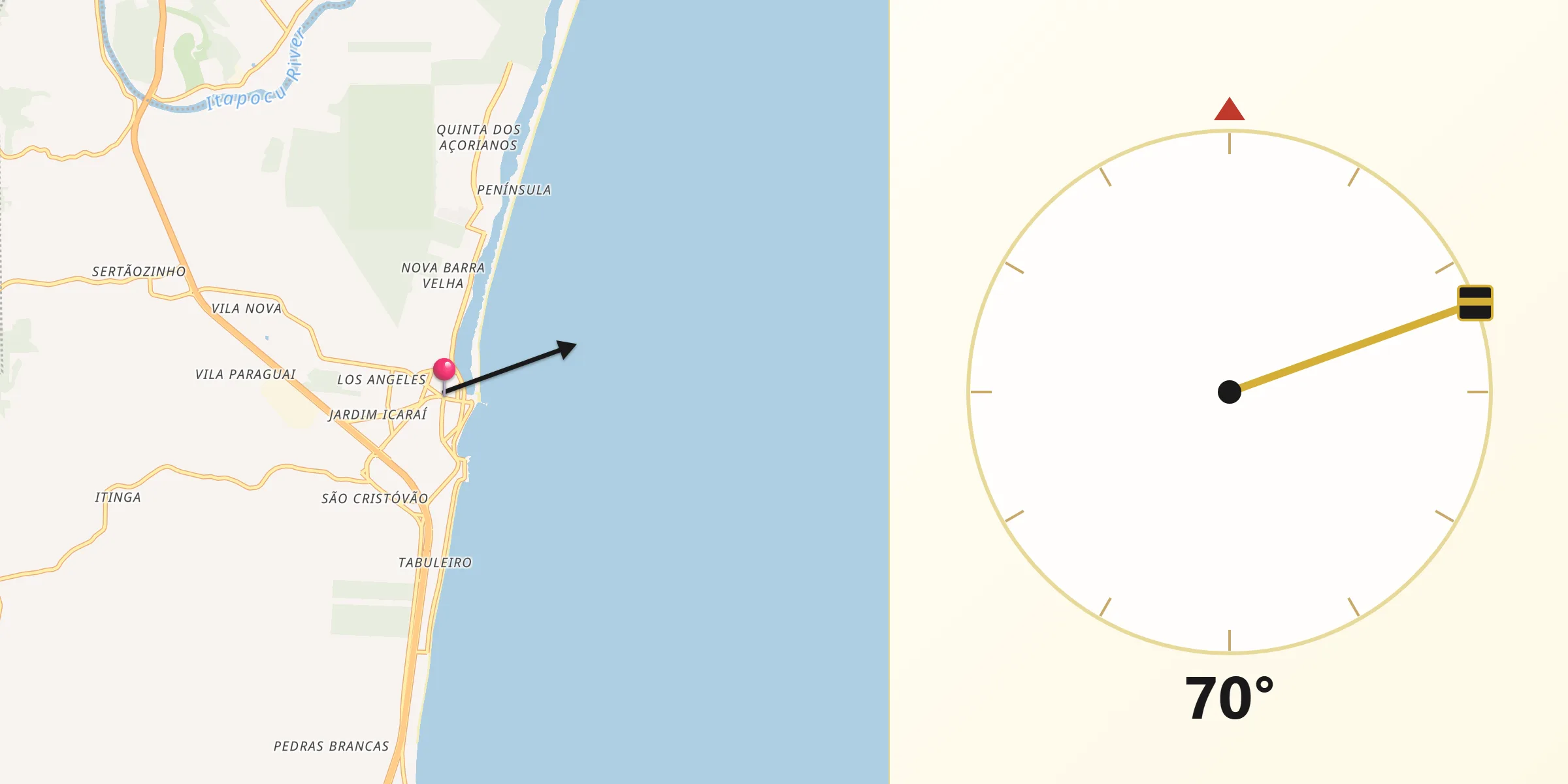 Direção da Qibla a partir de Barra Velha