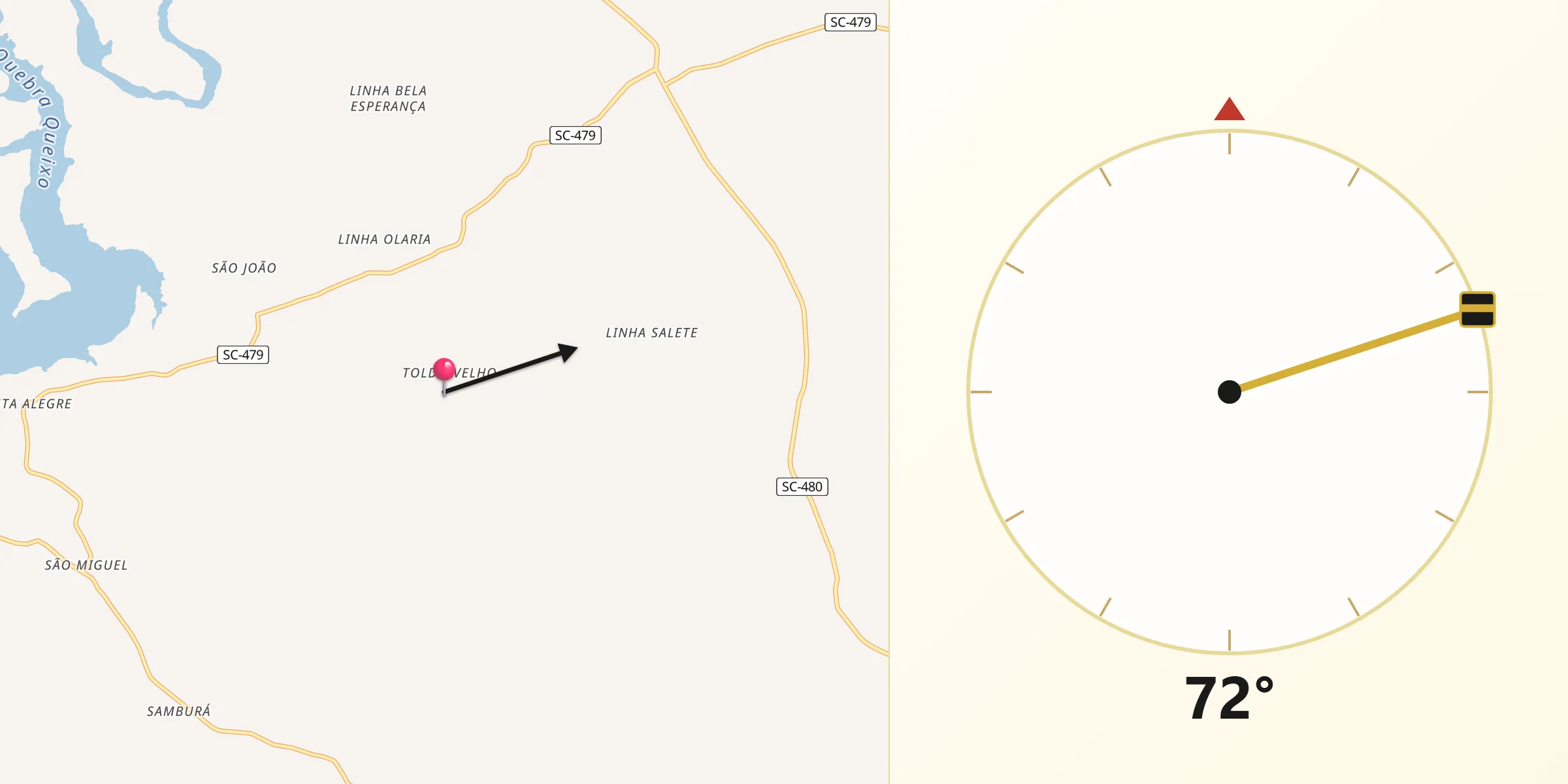 Direção da Qibla a partir de Ipuaçu