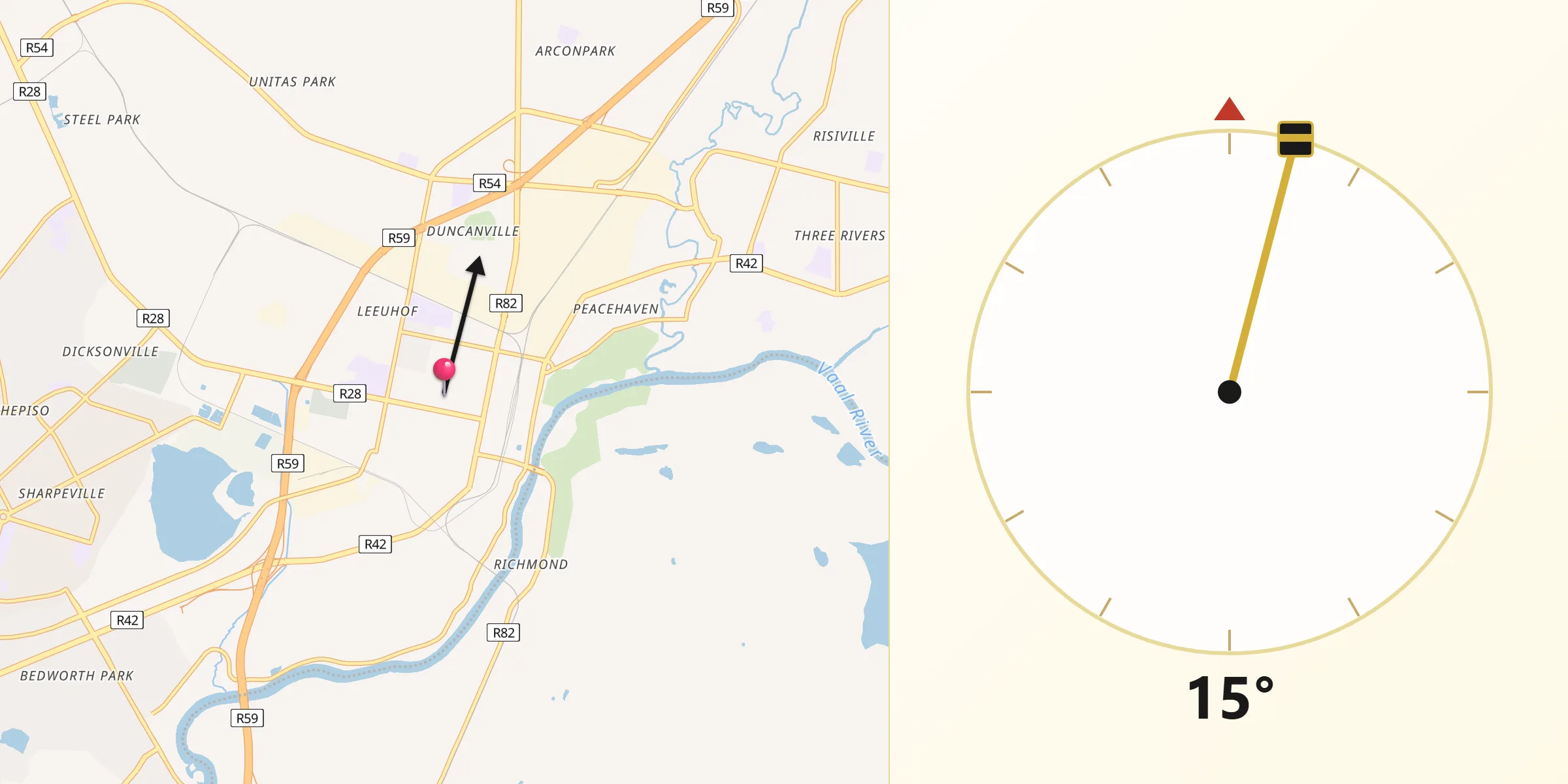 Qibla Direction from Vereeniging