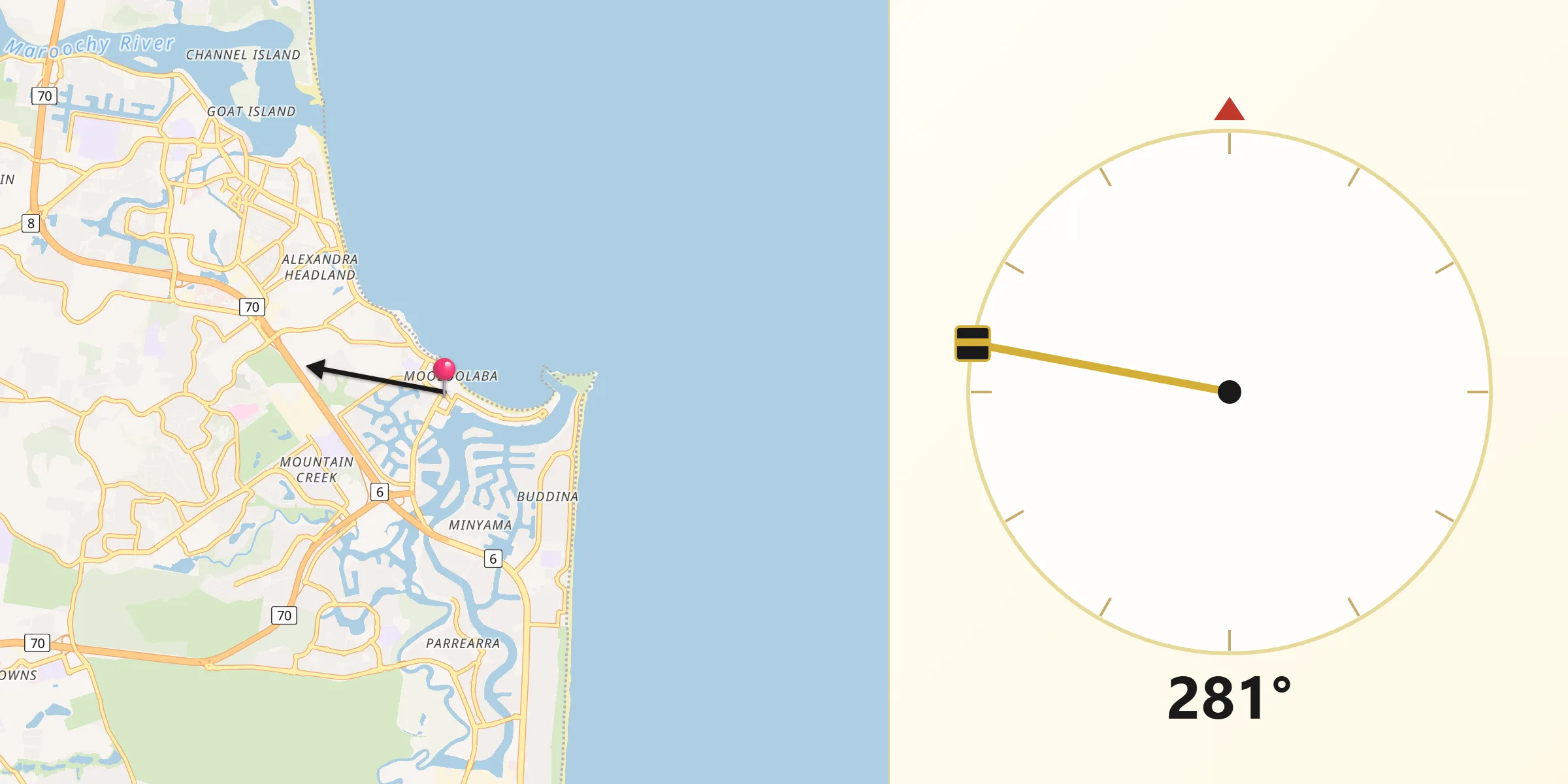 Qibla Direction from Mooloolaba