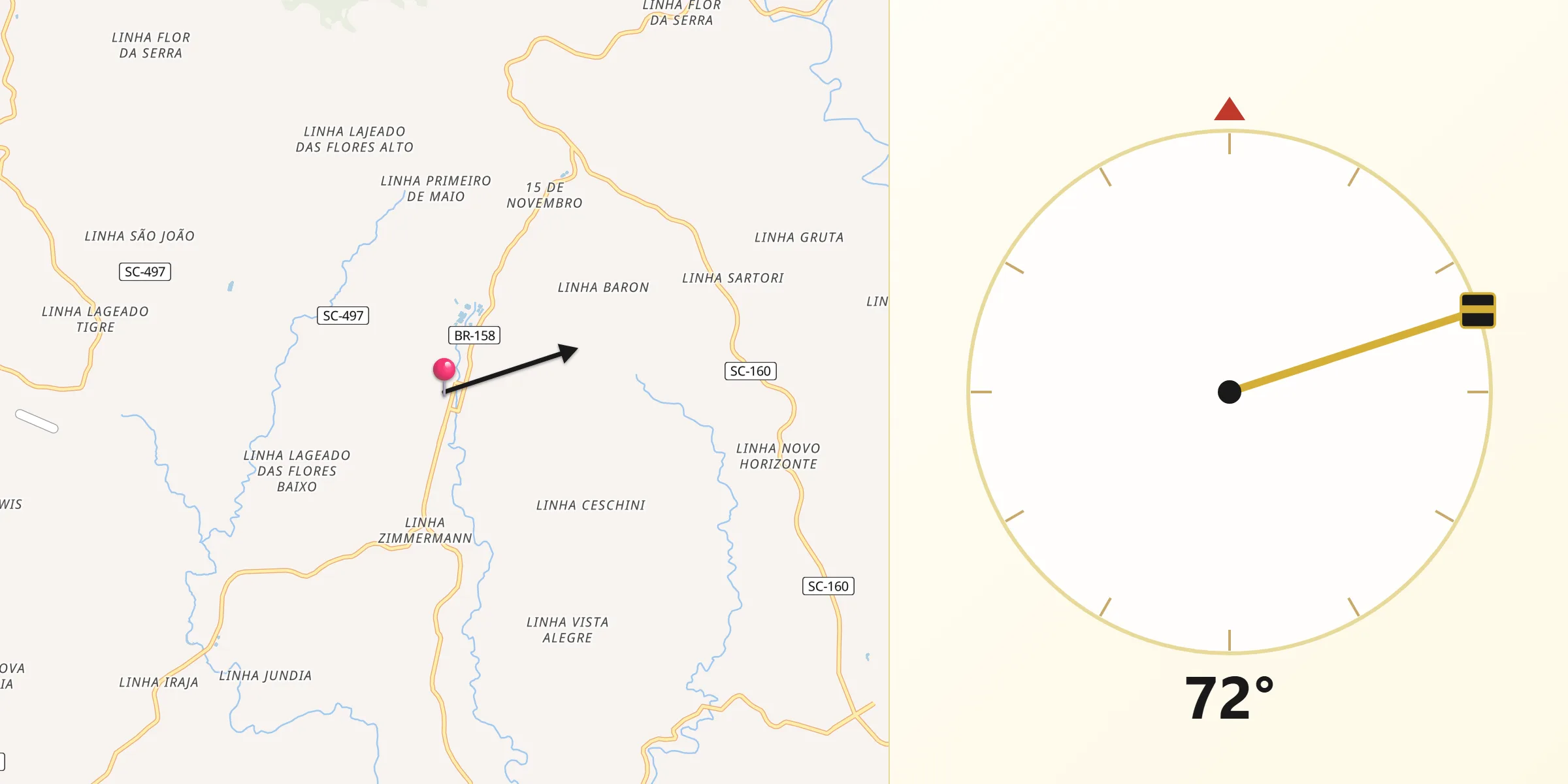 Direção da Qibla a partir de Bom Jesus do Oeste