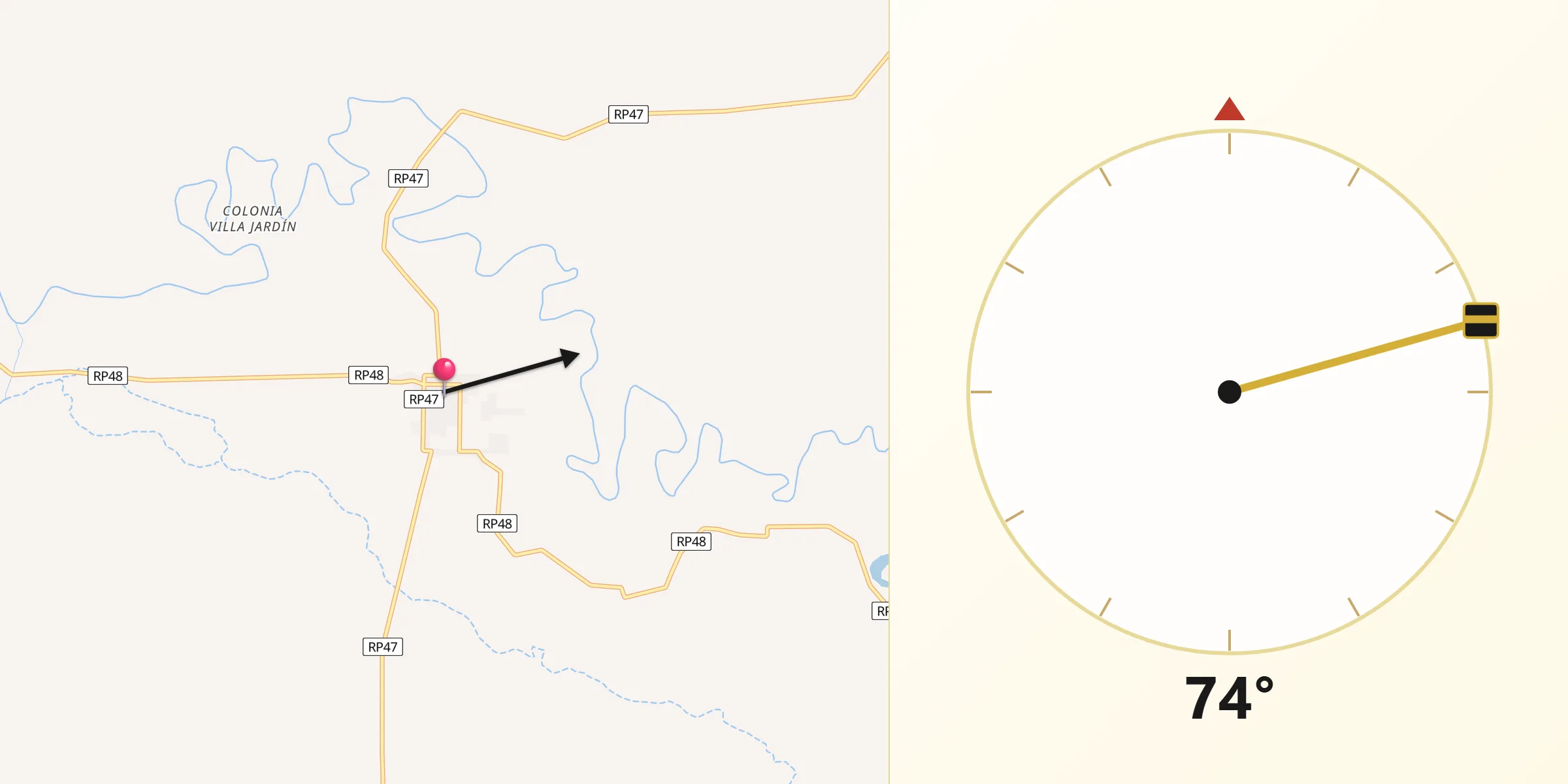 Dirección de la Qibla desde Pampa Almirón