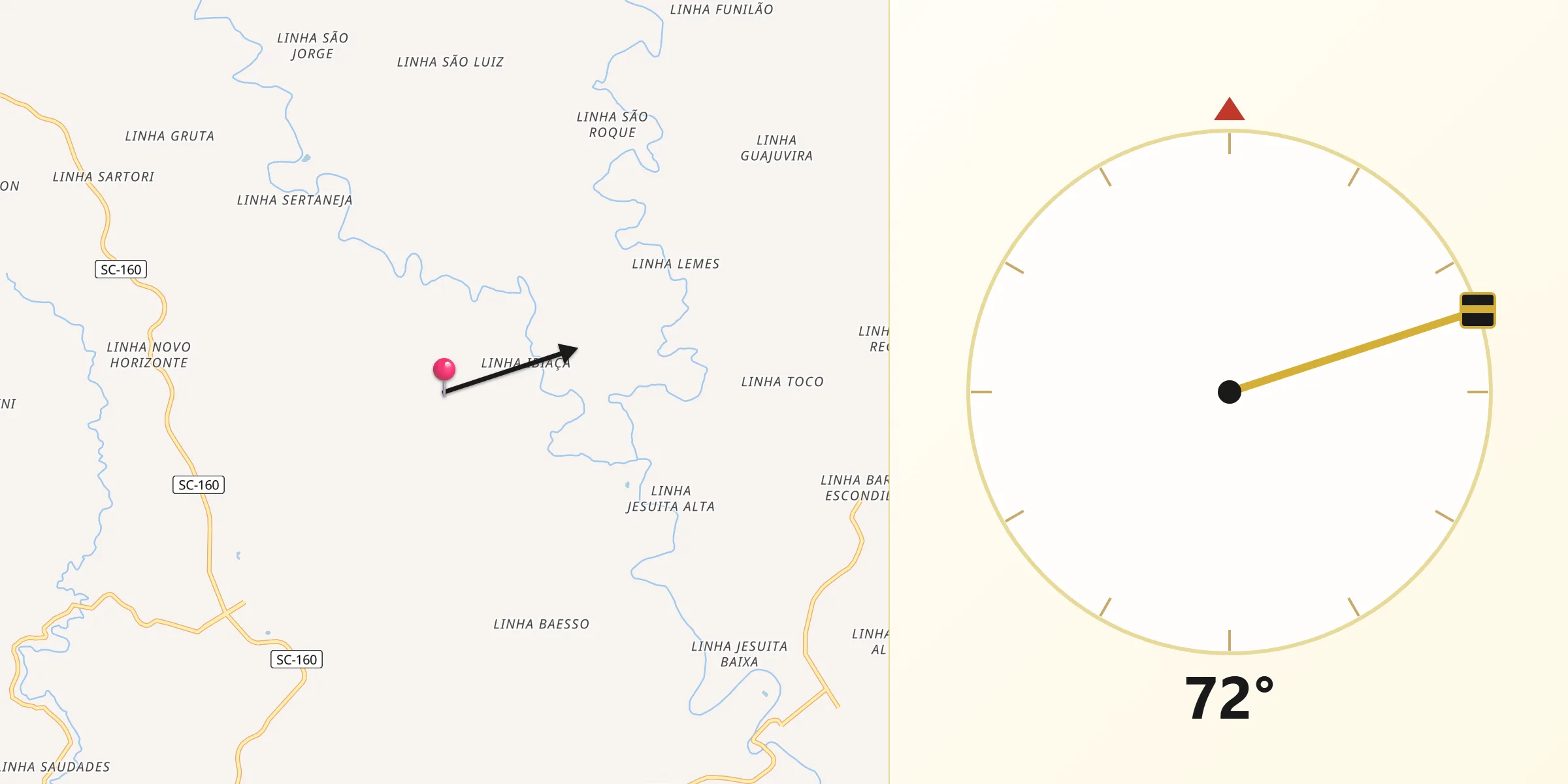 Direção da Qibla a partir de Serra Alta