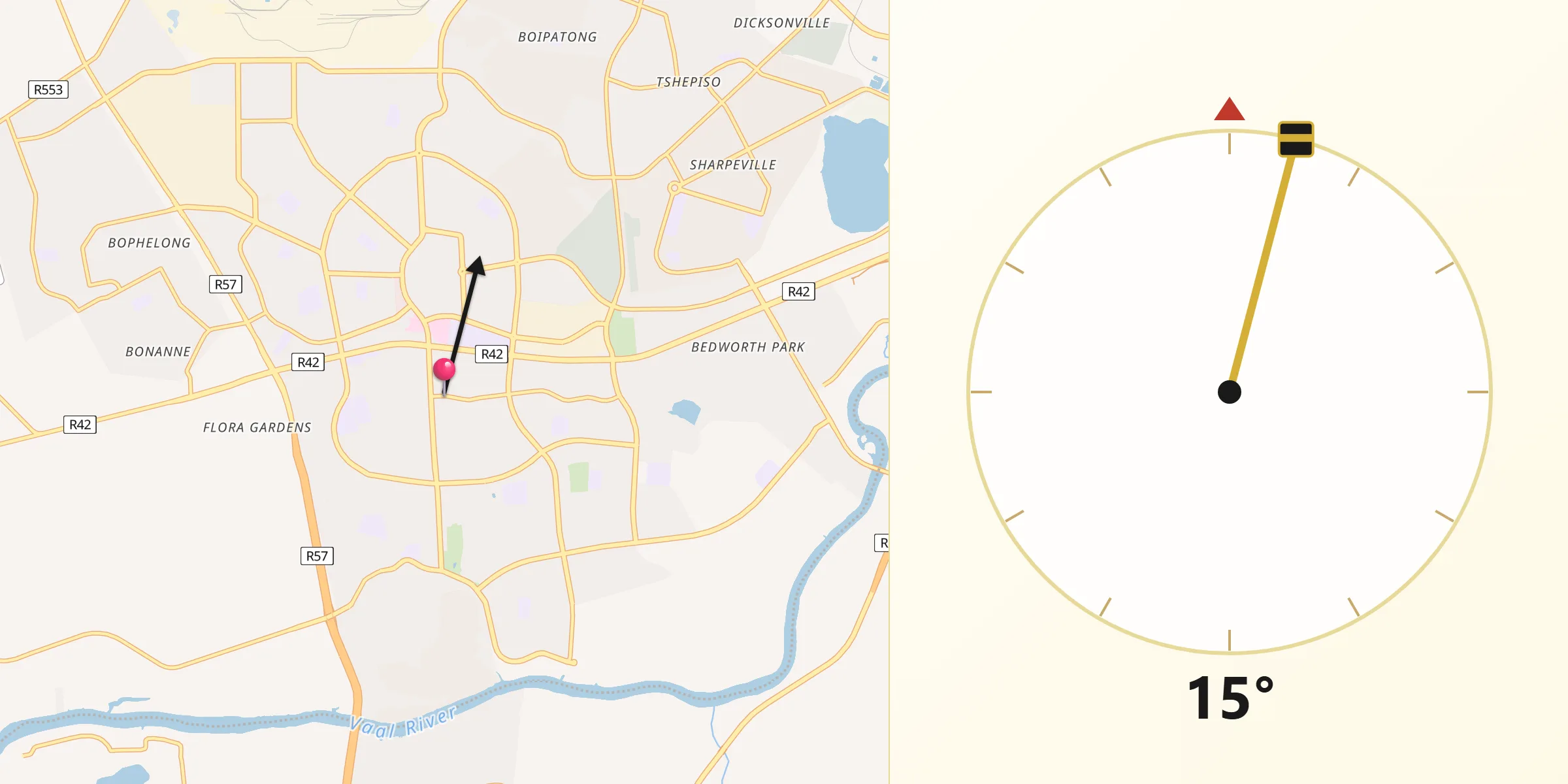 Qibla Direction from Vanderbijlpark