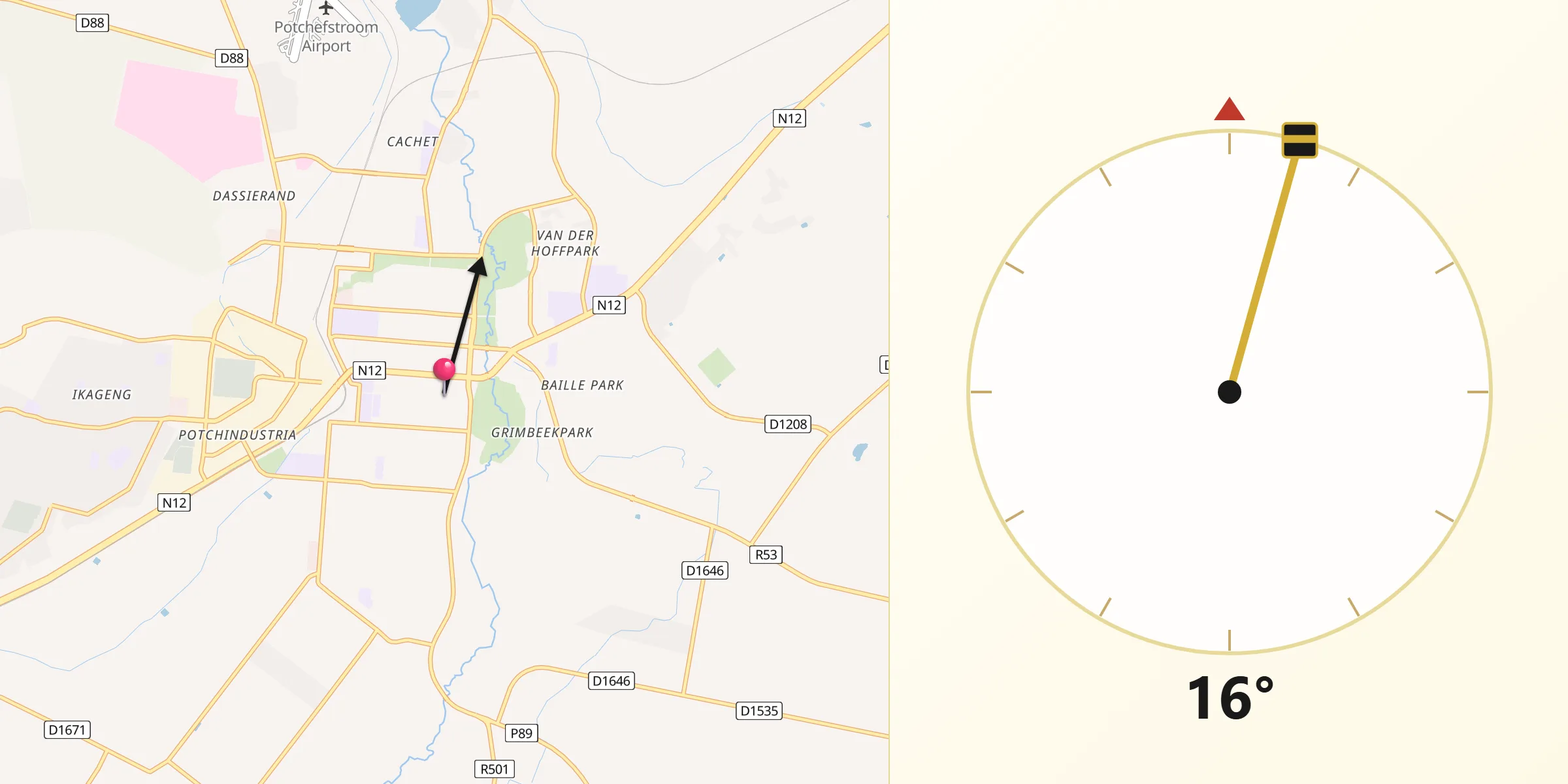 Qibla Direction from Potchefstroom