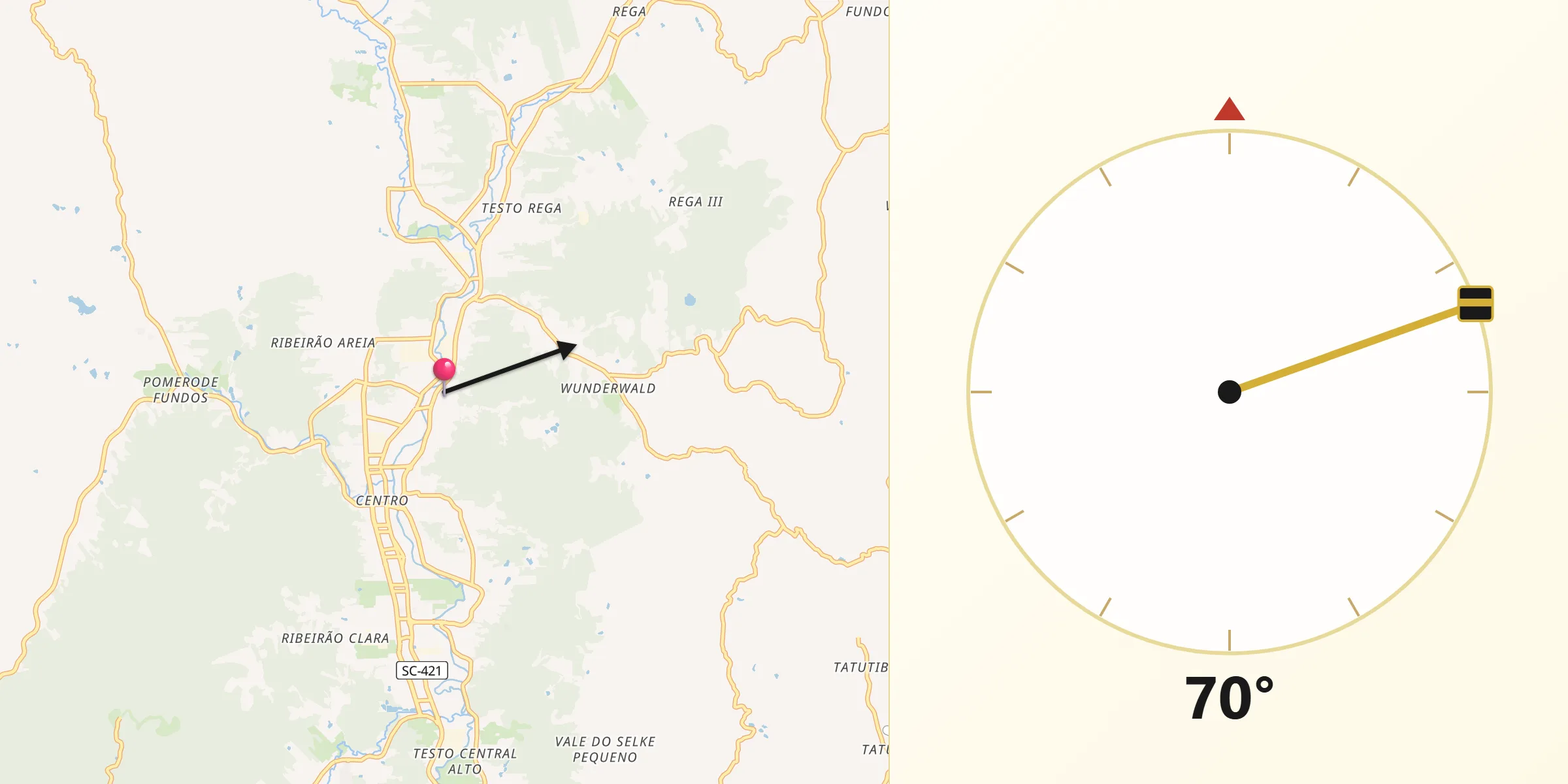 Direção da Qibla a partir de Pomerode