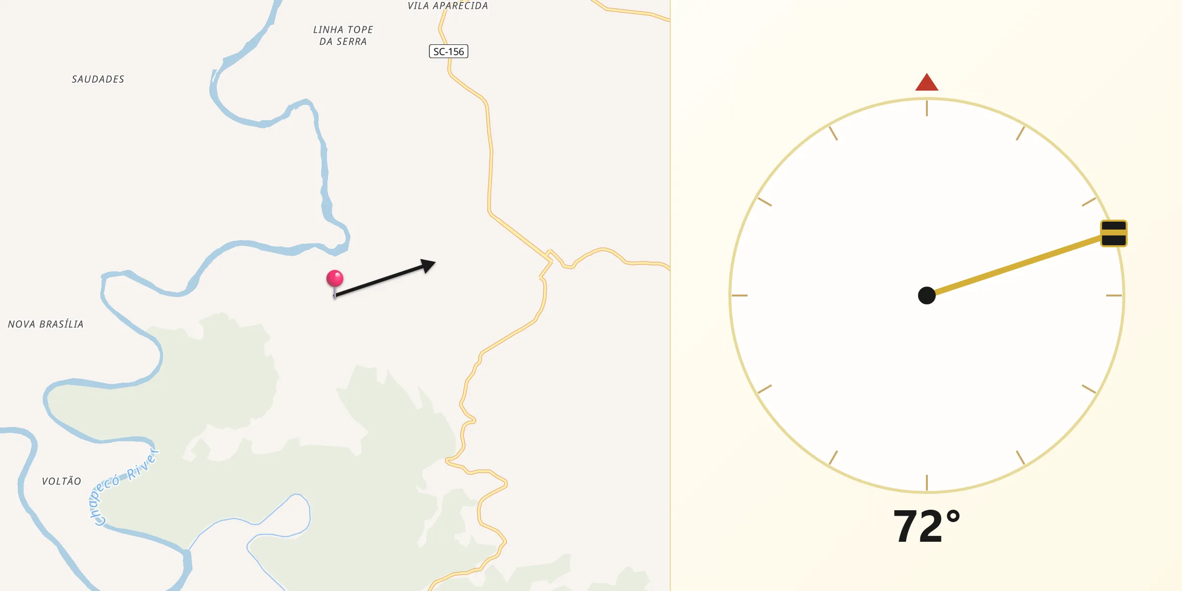 Direção da Qibla a partir de Entre Rios