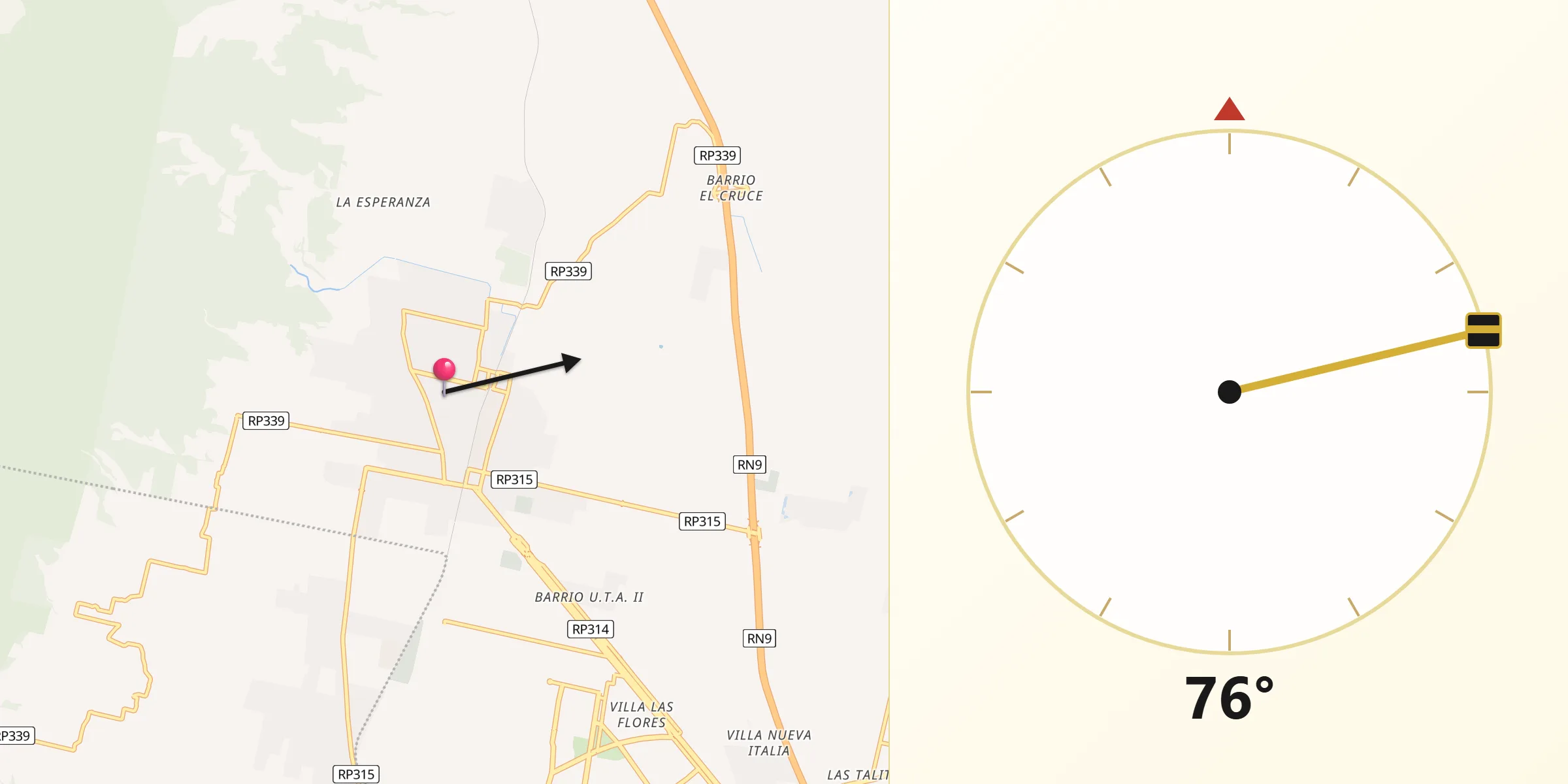 Dirección de la Qibla desde Tafí Viejo