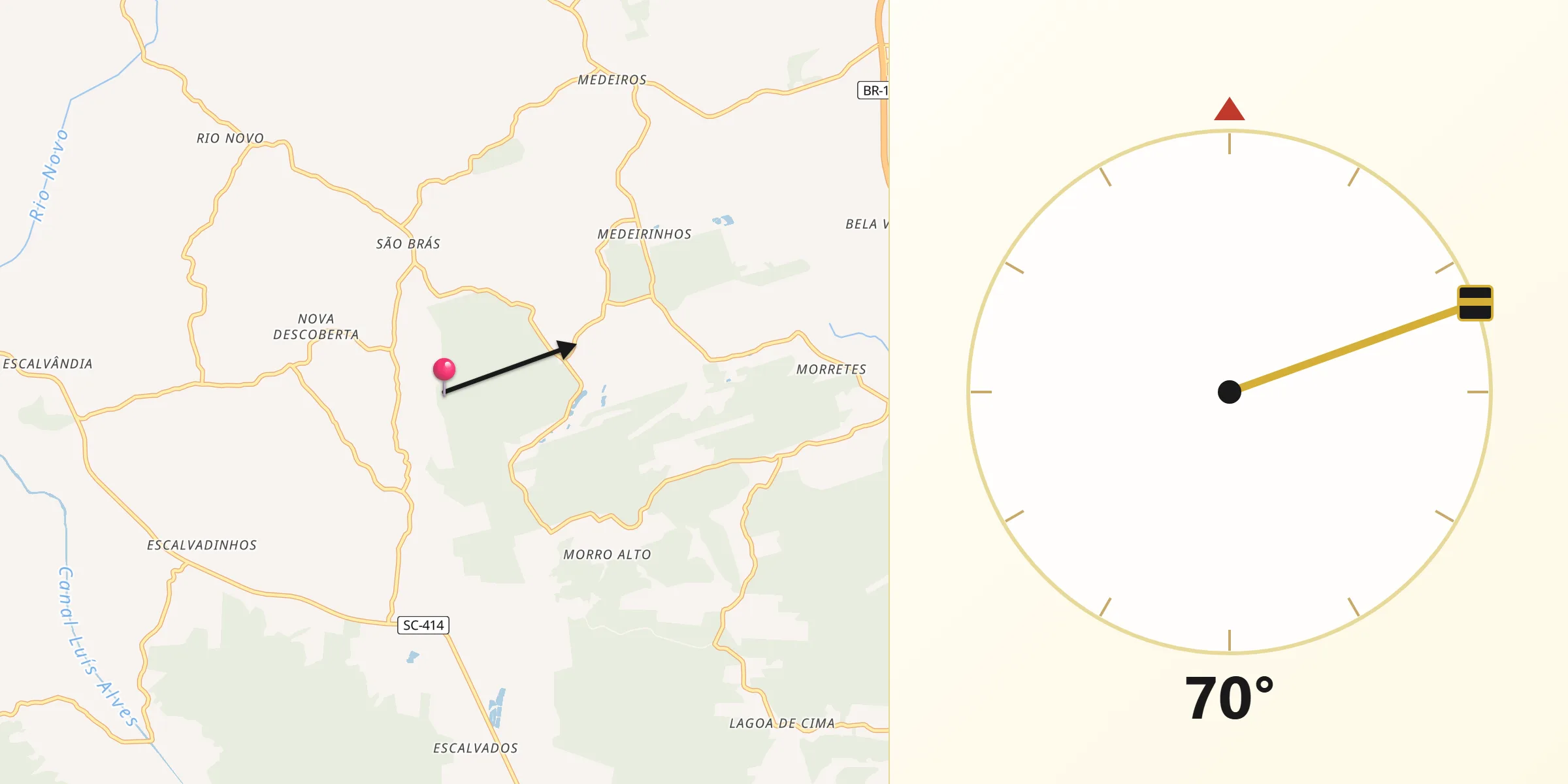 Direção da Qibla a partir de Balneário Piçarras