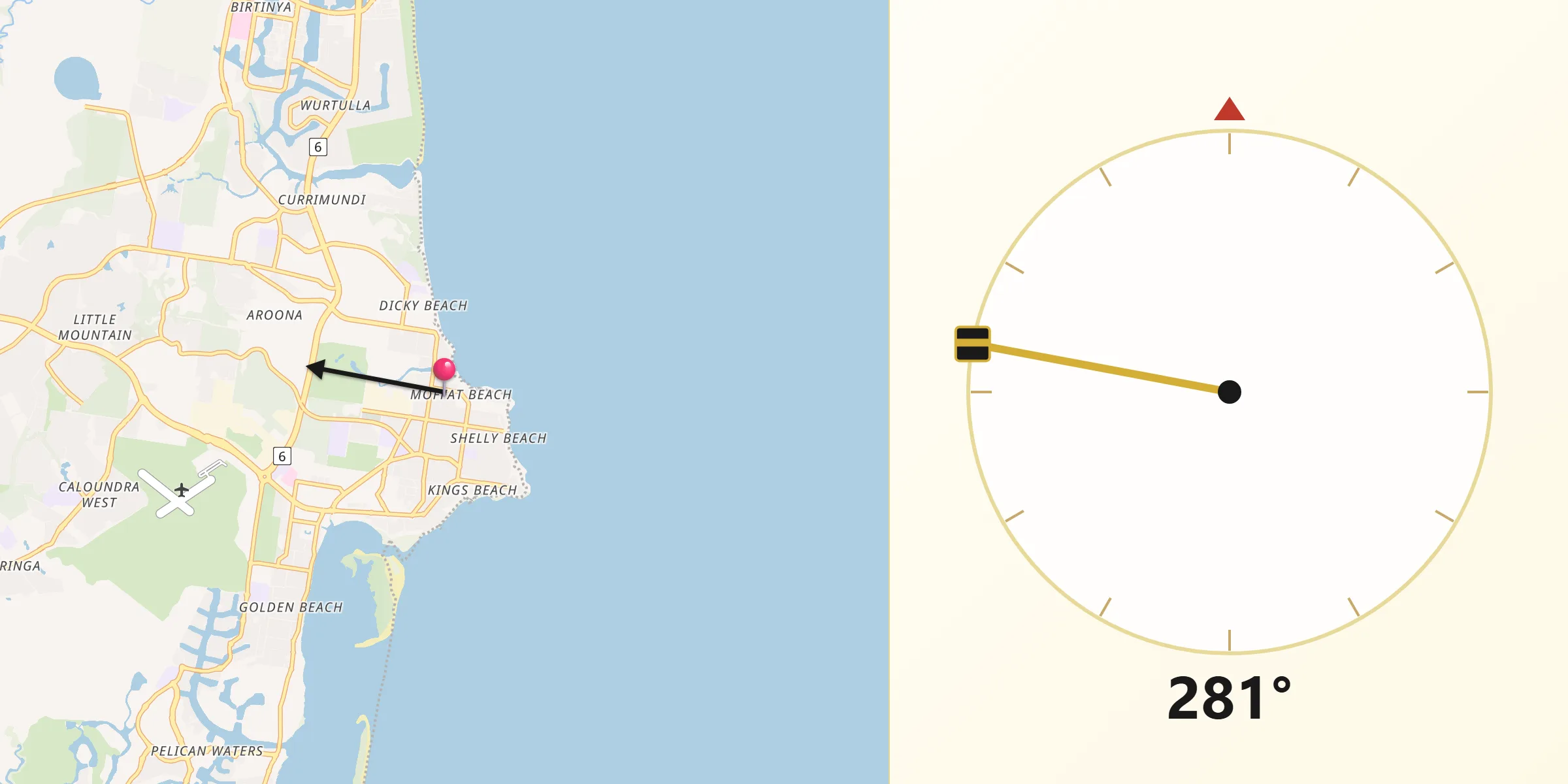 Qibla Direction from Moffat Beach