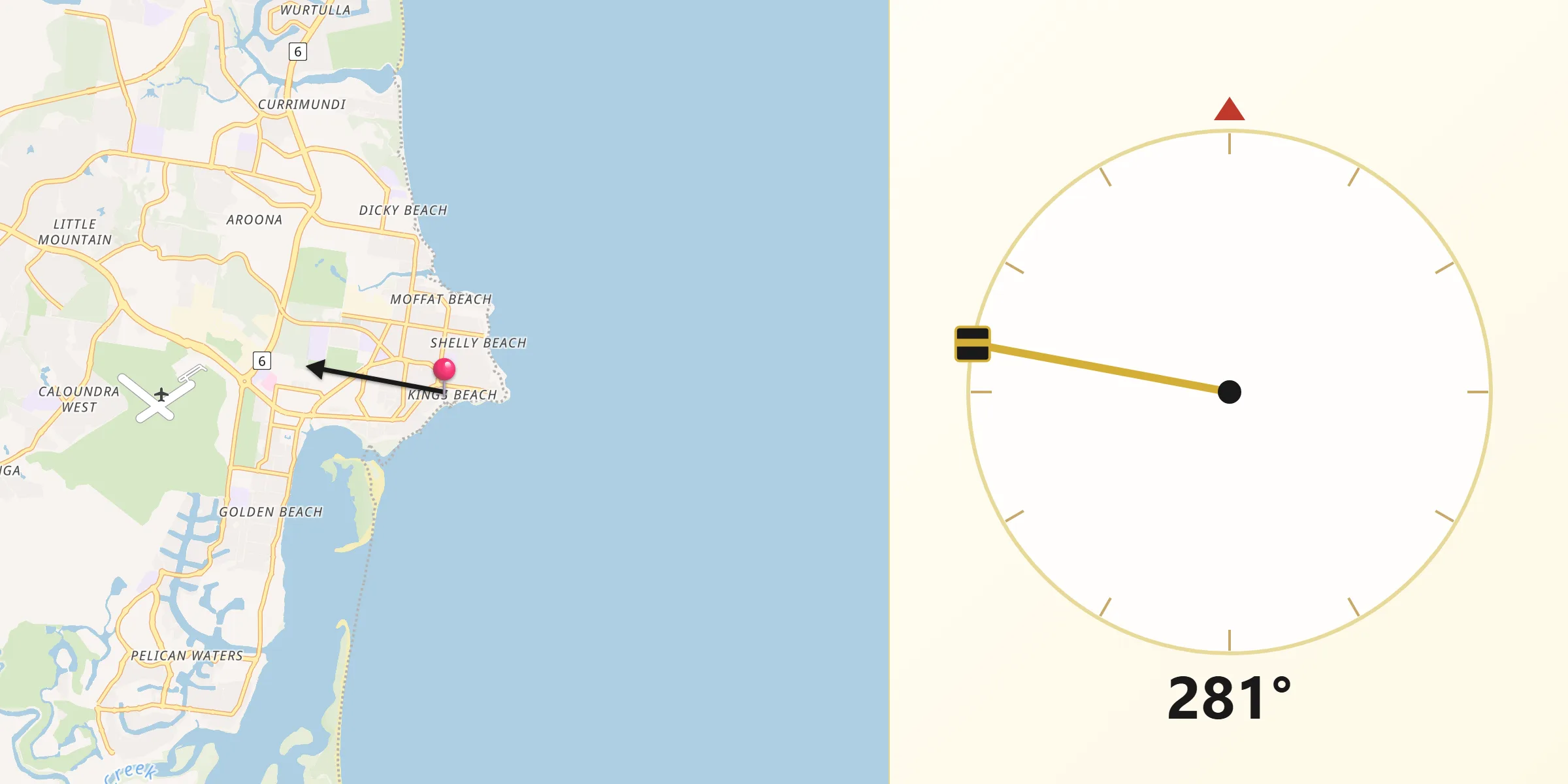 Qibla Direction from Kings Beach