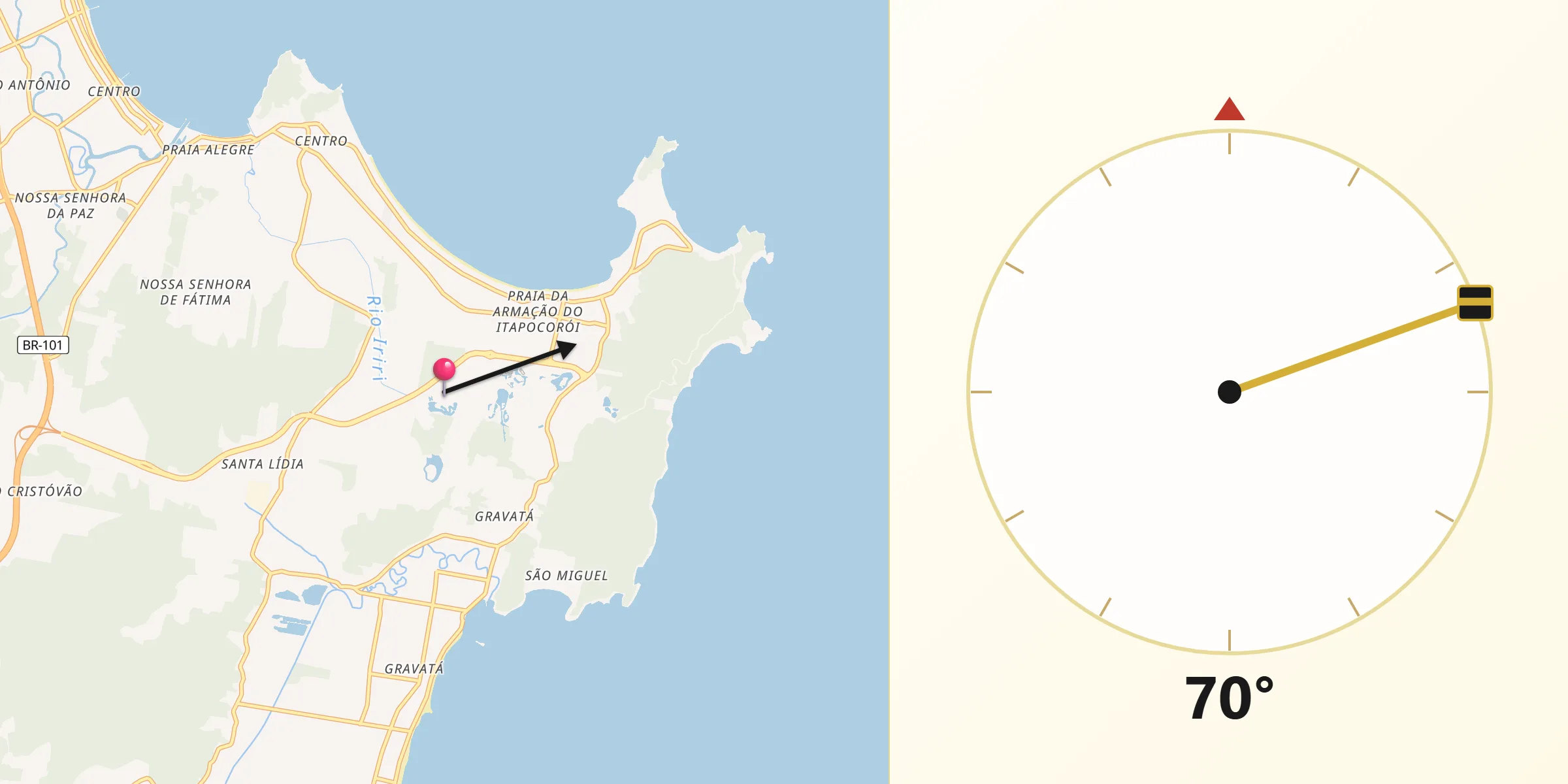 Direção da Qibla a partir de Penha