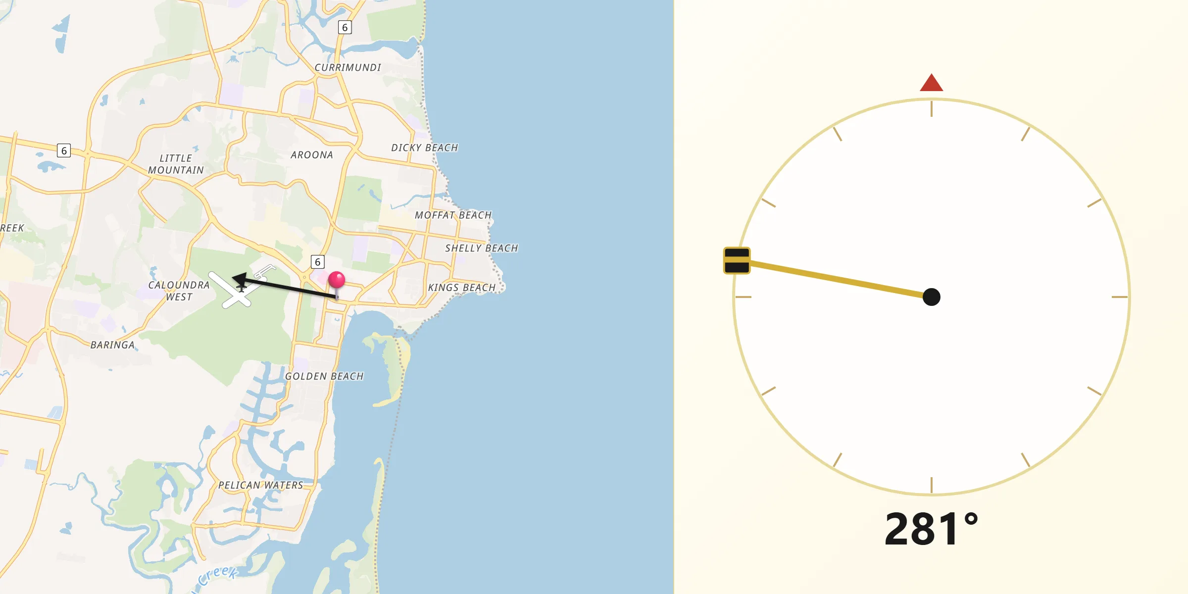 Qibla Direction from Caloundra