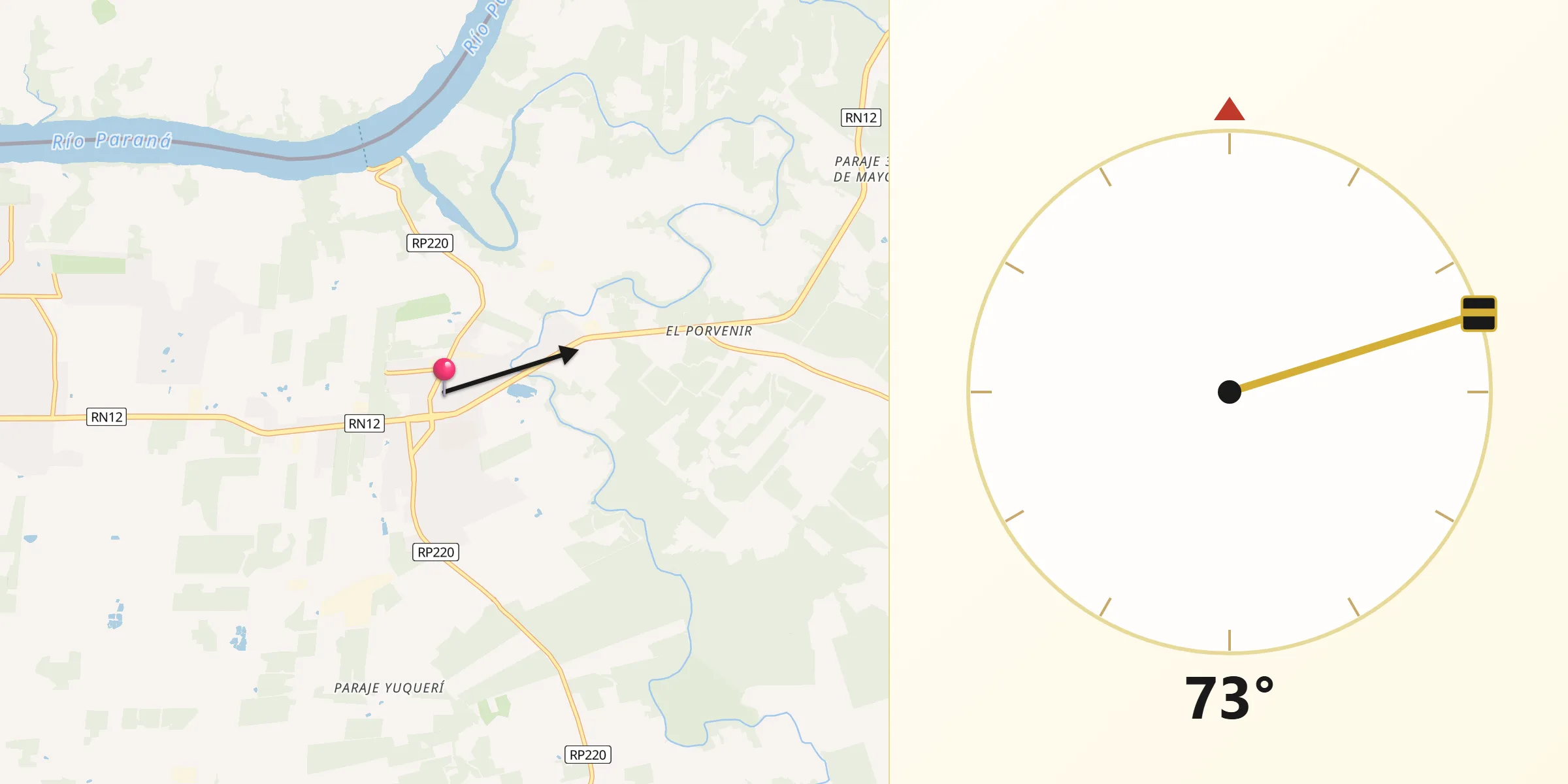 Dirección de la Qibla desde Garuhapé