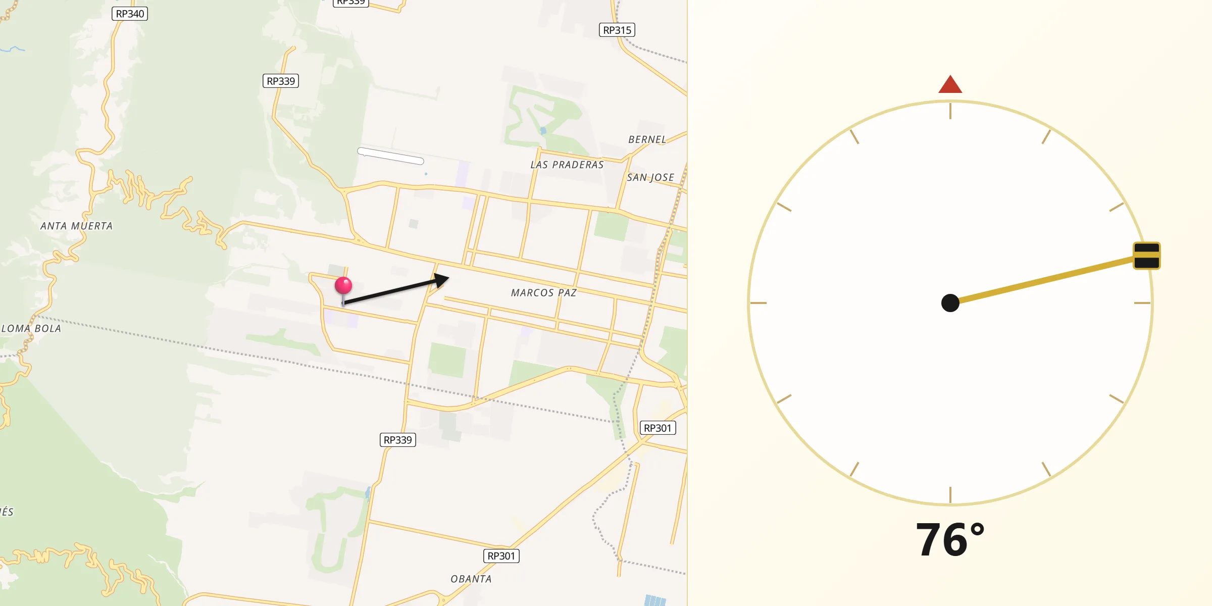 Dirección de la Qibla desde Departamento de Yerba Buena