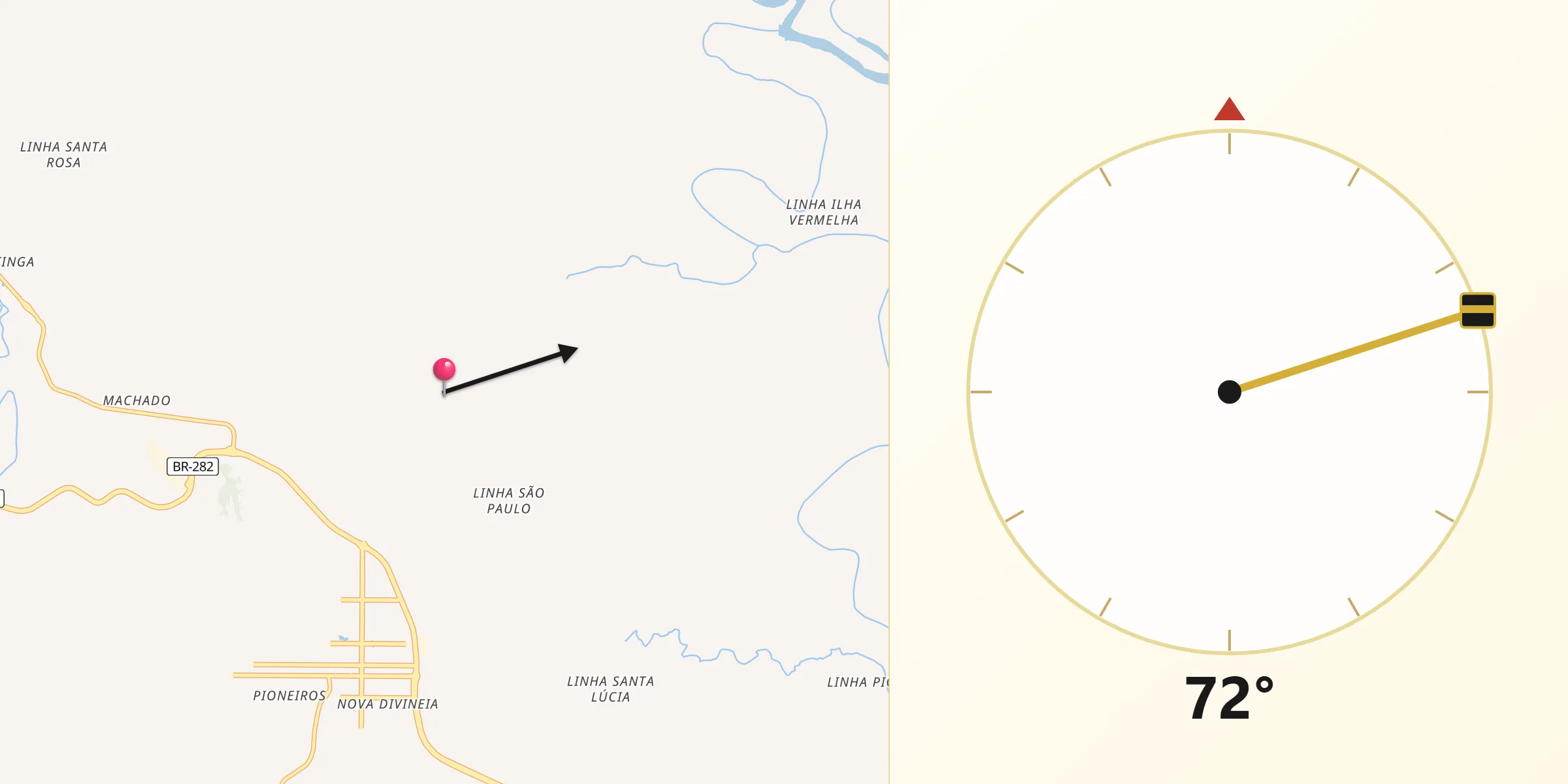 Direção da Qibla a partir de Pinhalzinho