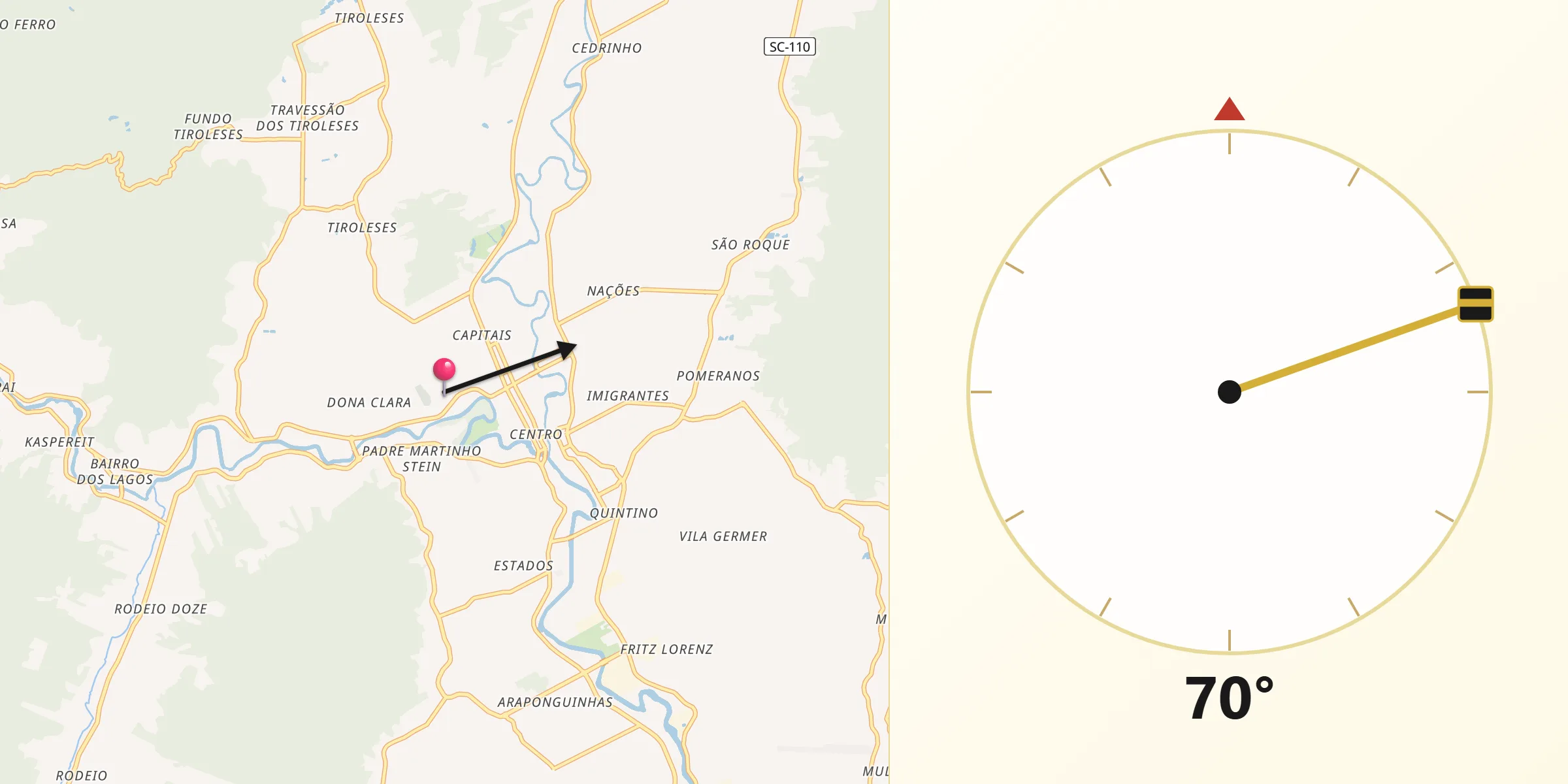 Direção da Qibla a partir de Timbó