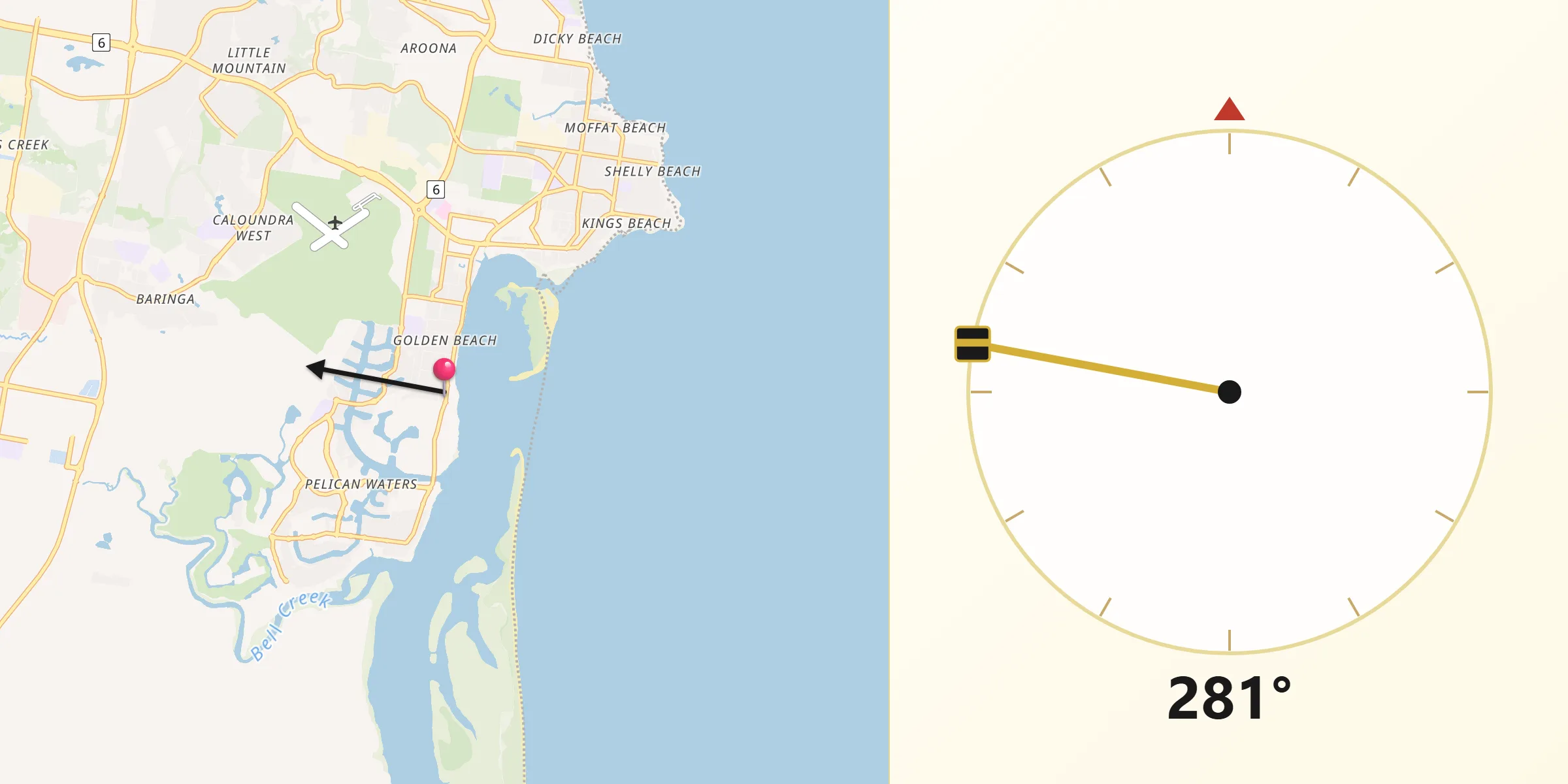 Qibla Direction from Golden Beach