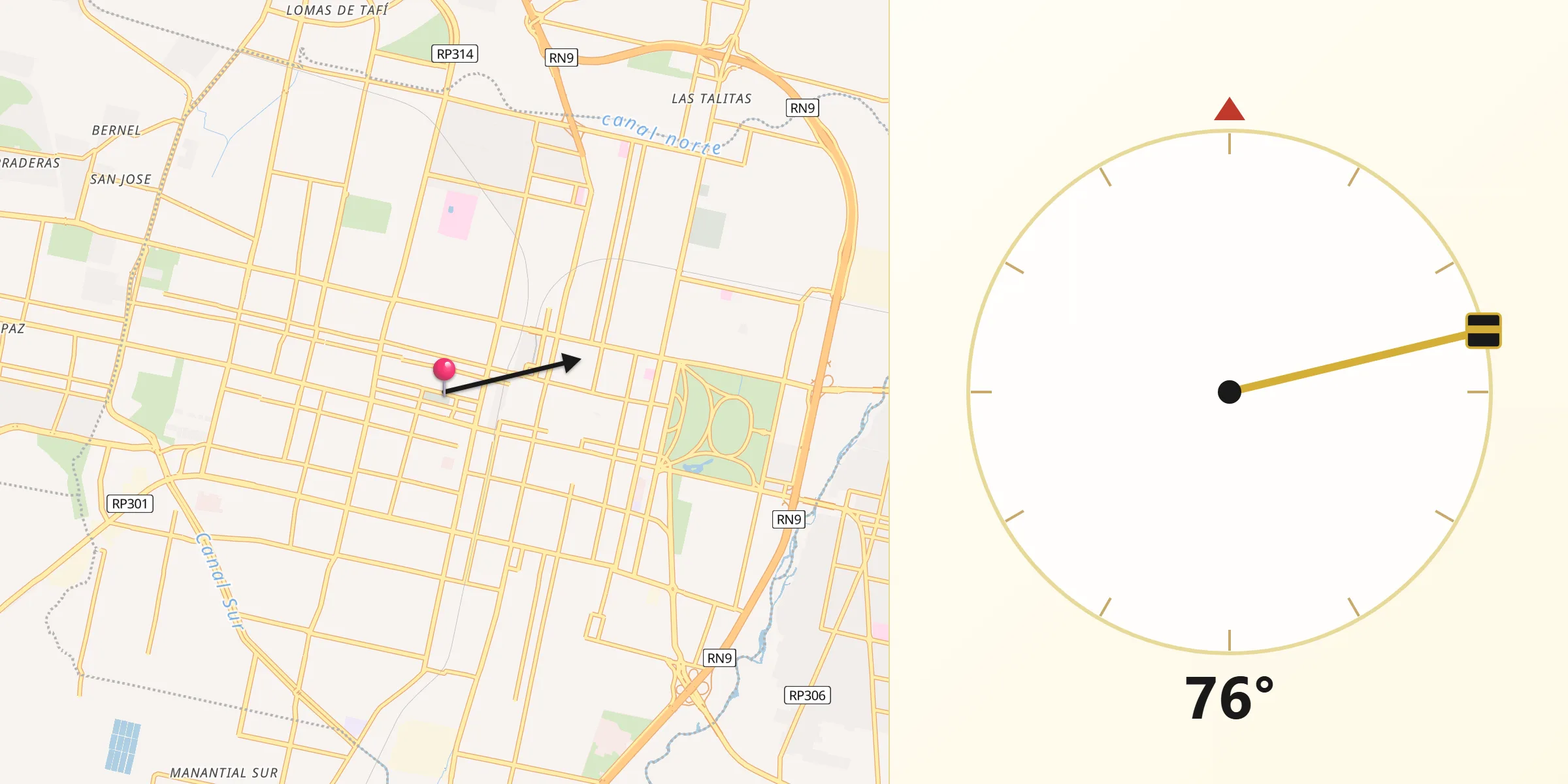 Direzione della Qibla da San Miguel de Tucumán