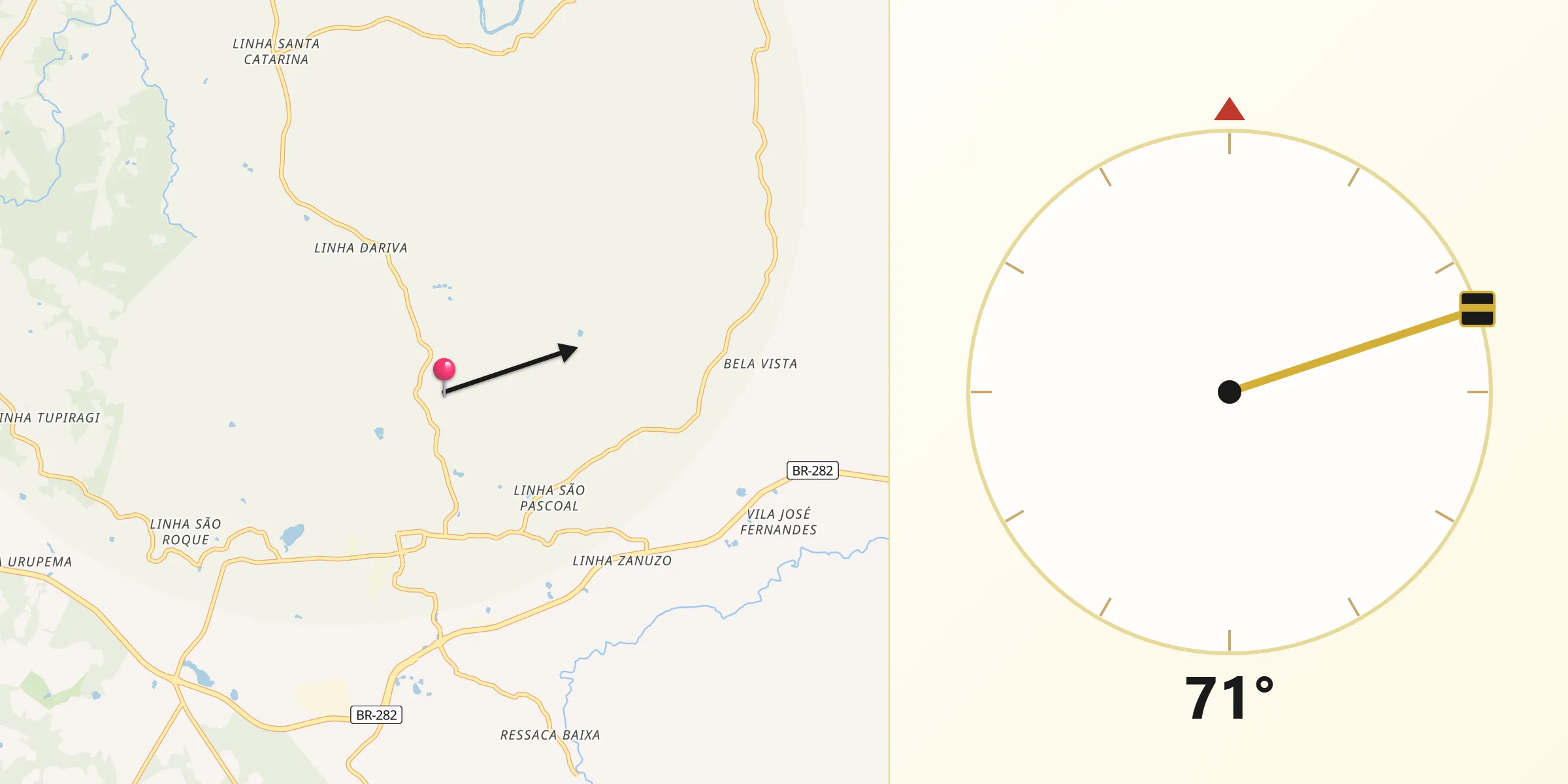 Direção da Qibla a partir de Vargeão