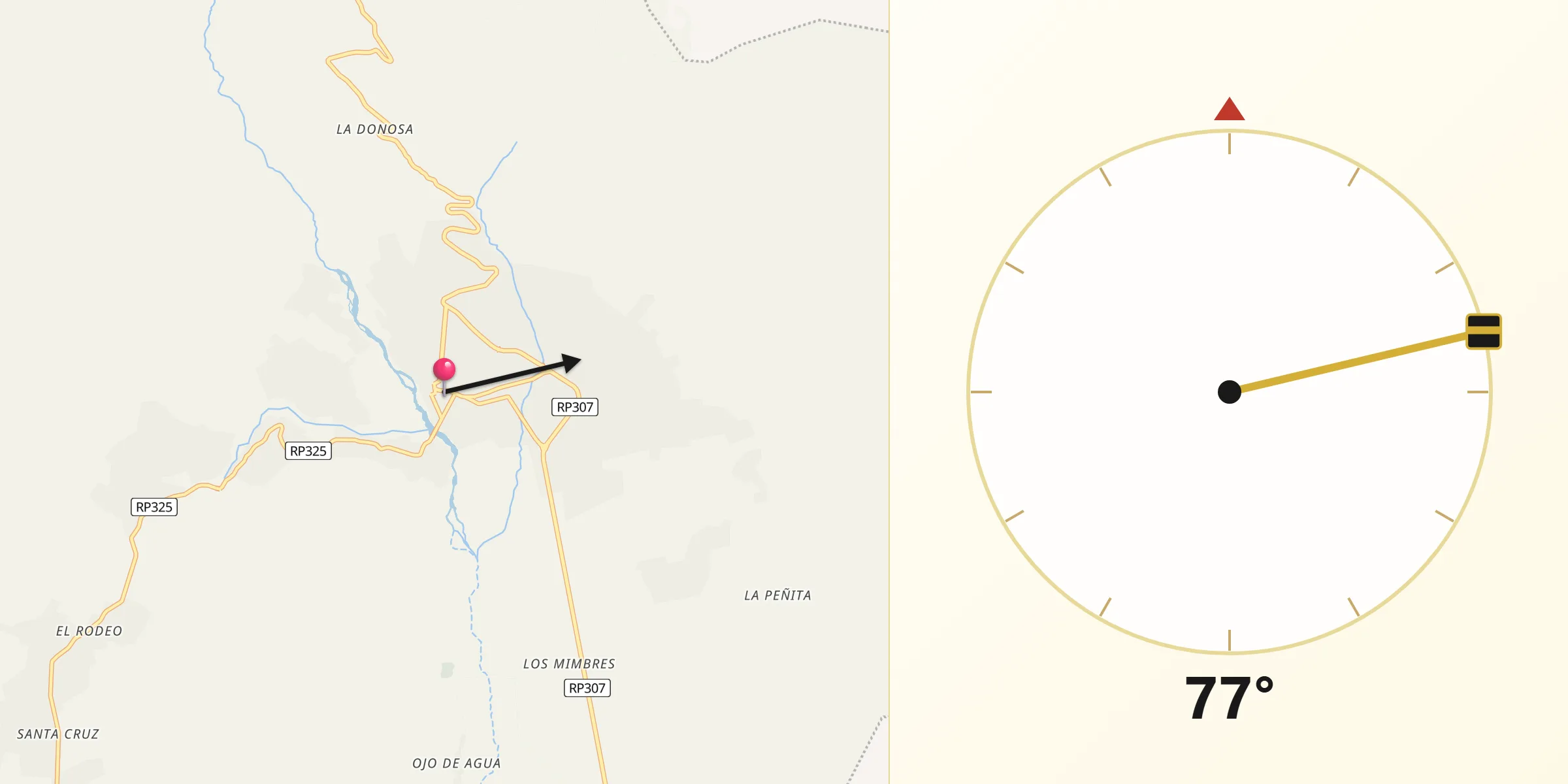 Dirección de la Qibla desde Tafí del Valle
