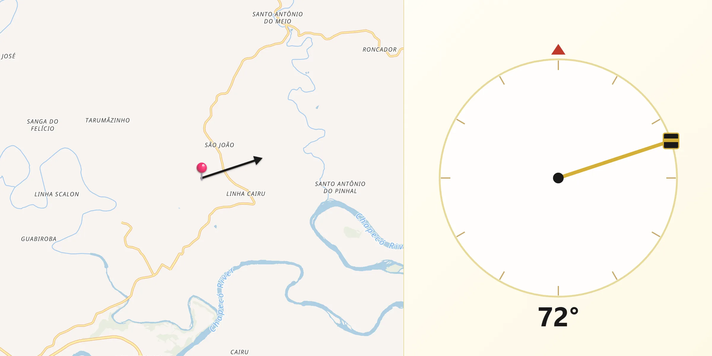 Direção da Qibla a partir de Águas Frias