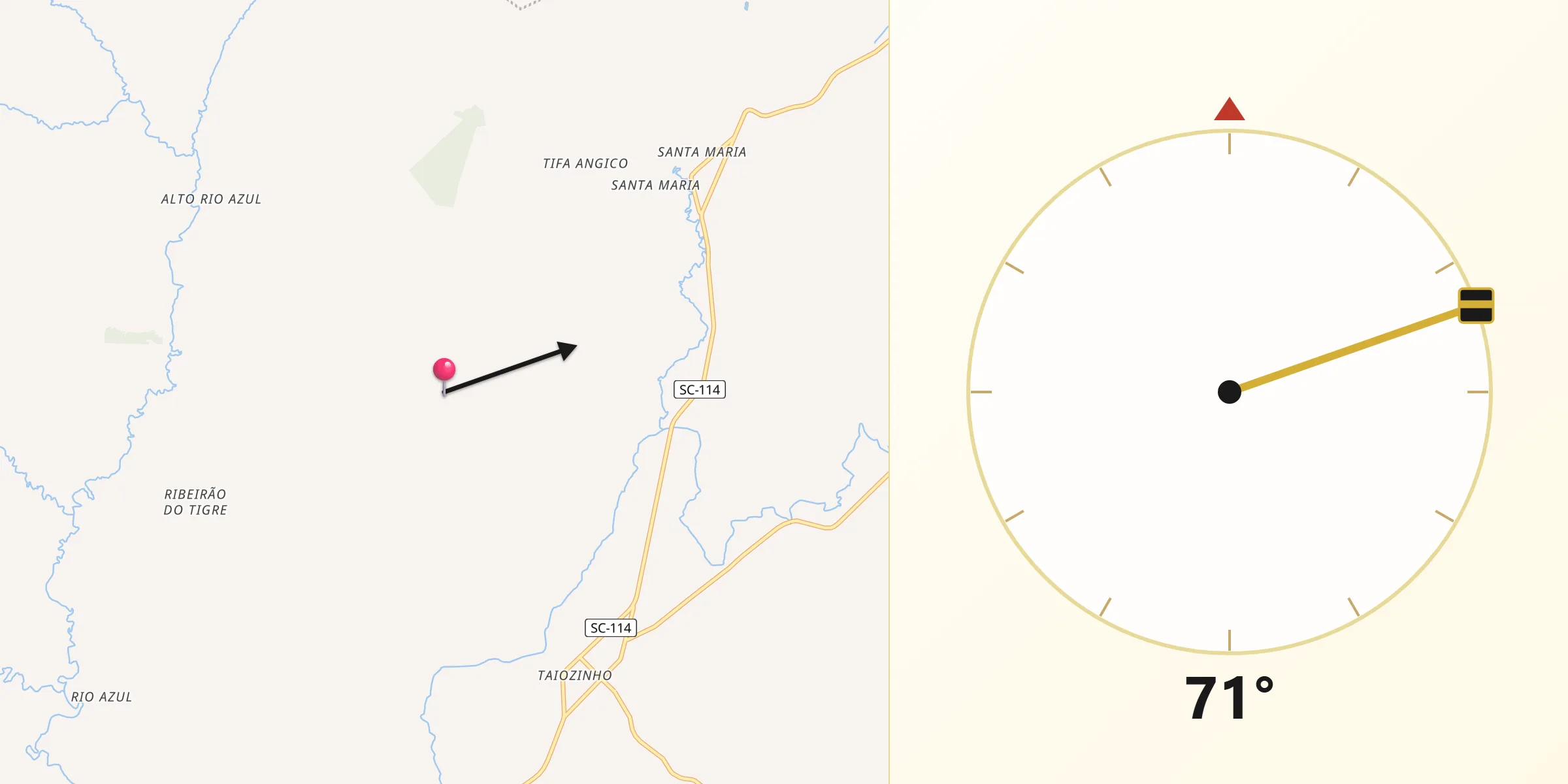 Direção da Qibla a partir de Rio do Campo