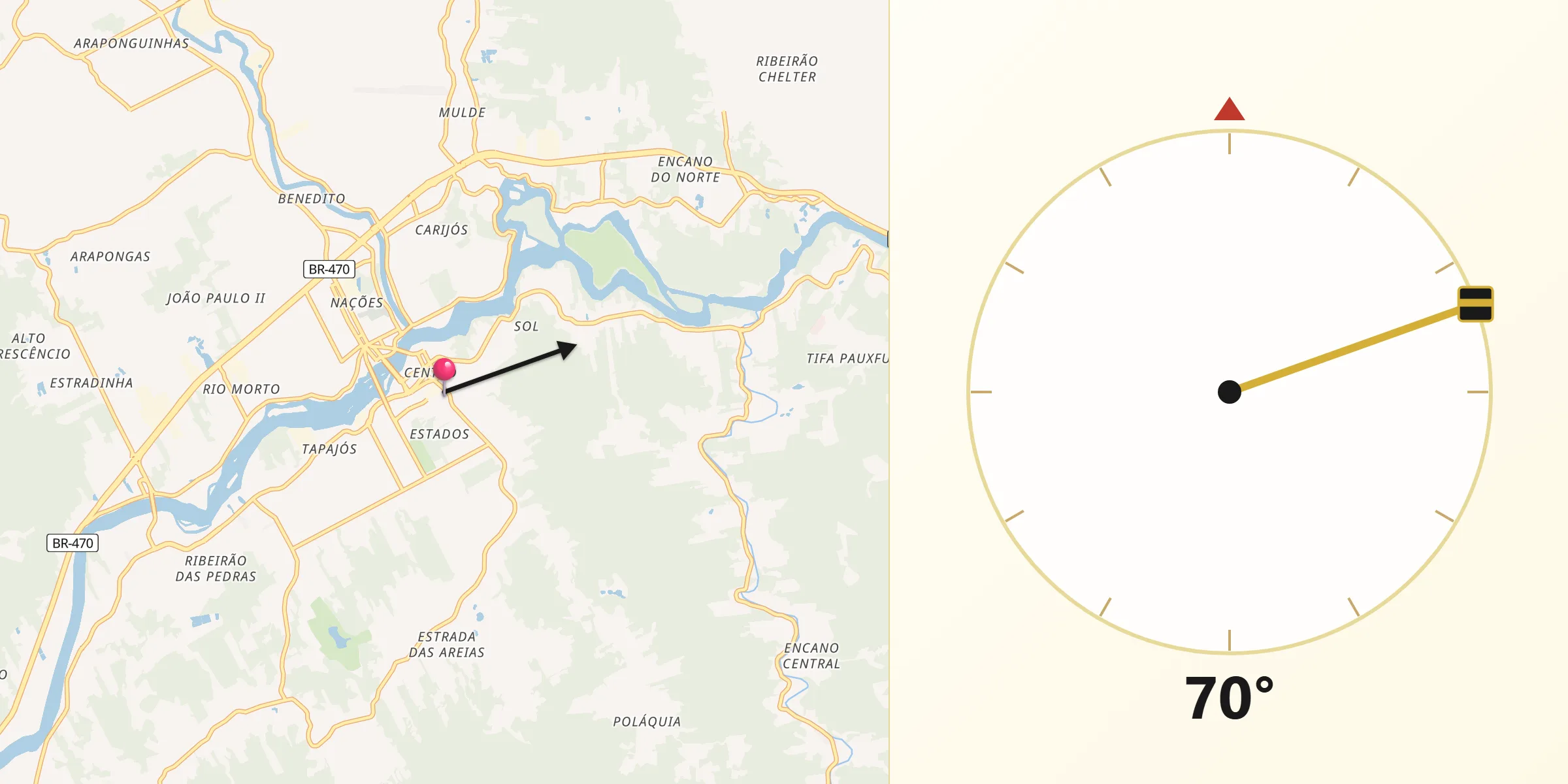 Direção da Qibla a partir de Indaial