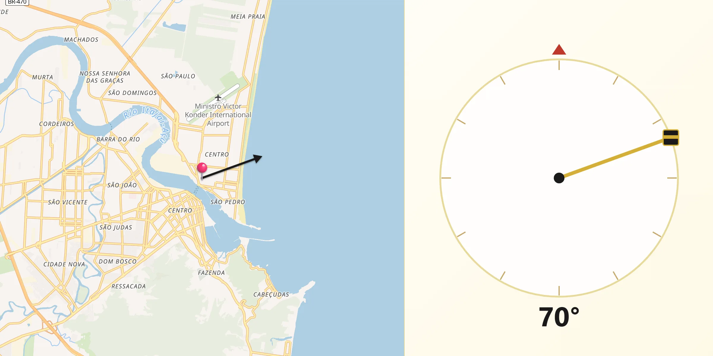 Direção da Qibla a partir de Navegantes