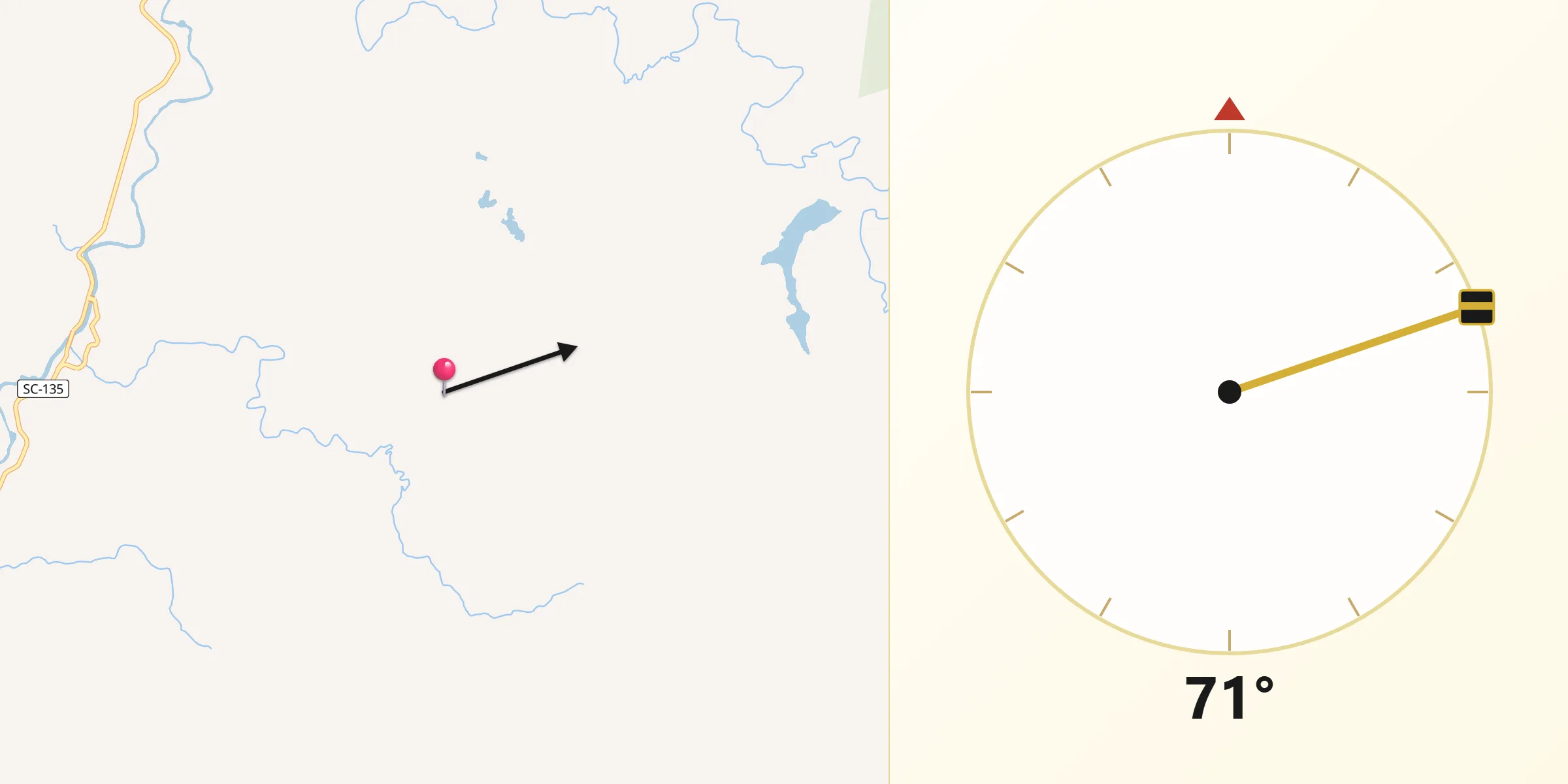 Direção da Qibla a partir de Rio das Antas
